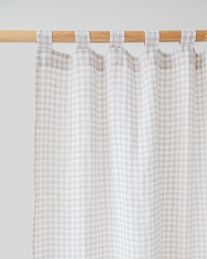 Custom size tab top linen curtain panel (1 pcs) in Natural gingham - MagicLinen
