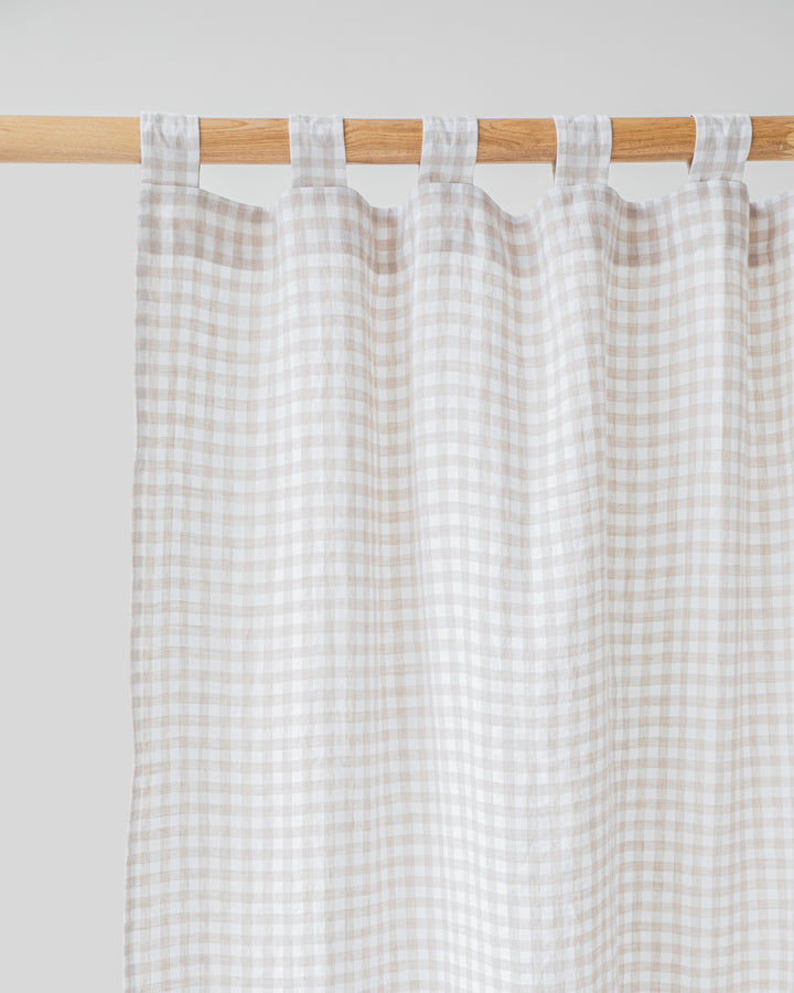 Tab top linen curtain panel (1 pcs) in Natural gingham - MagicLinen