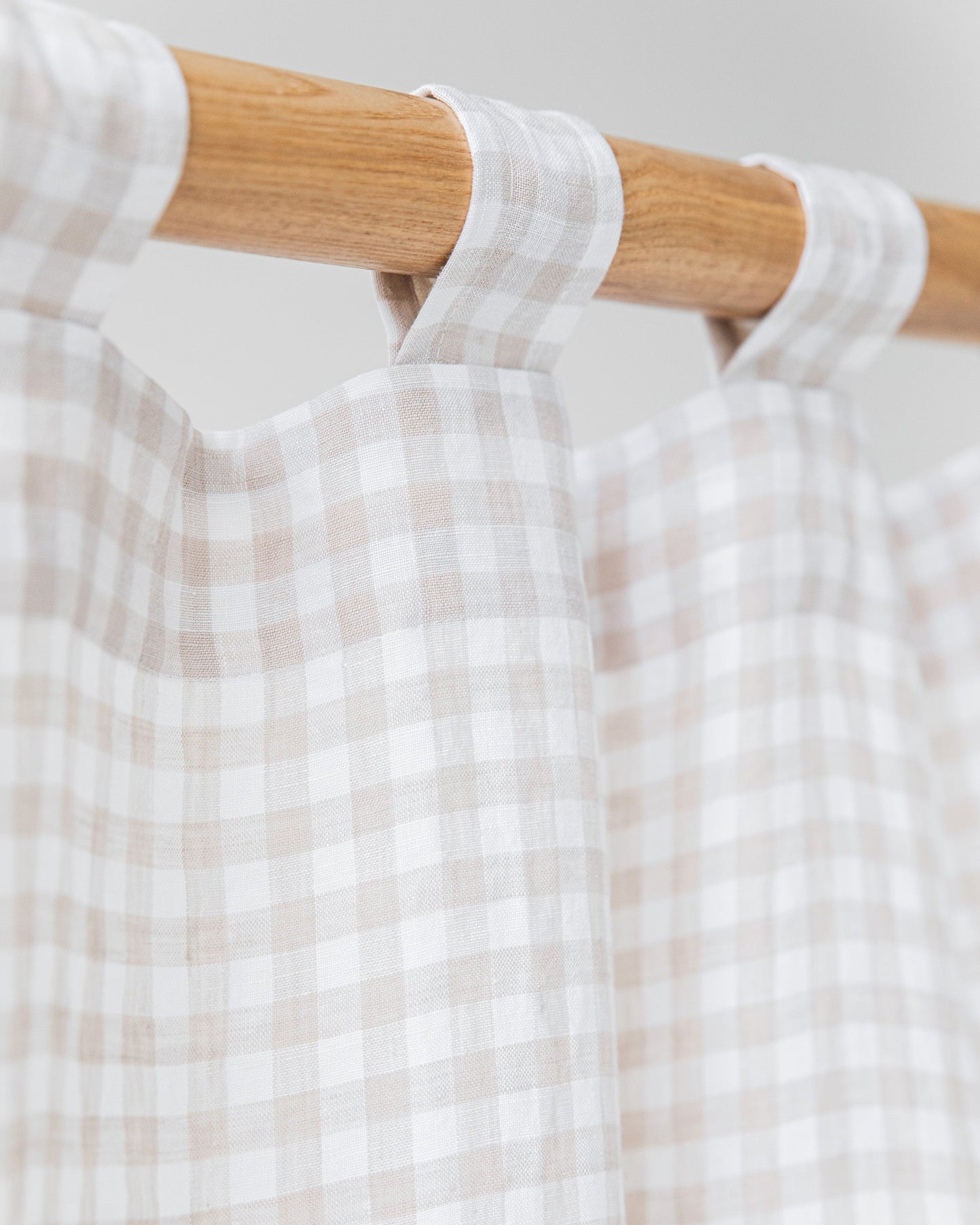 Custom size tab top linen curtain panel (1 pcs) in Natural gingham - MagicLinen