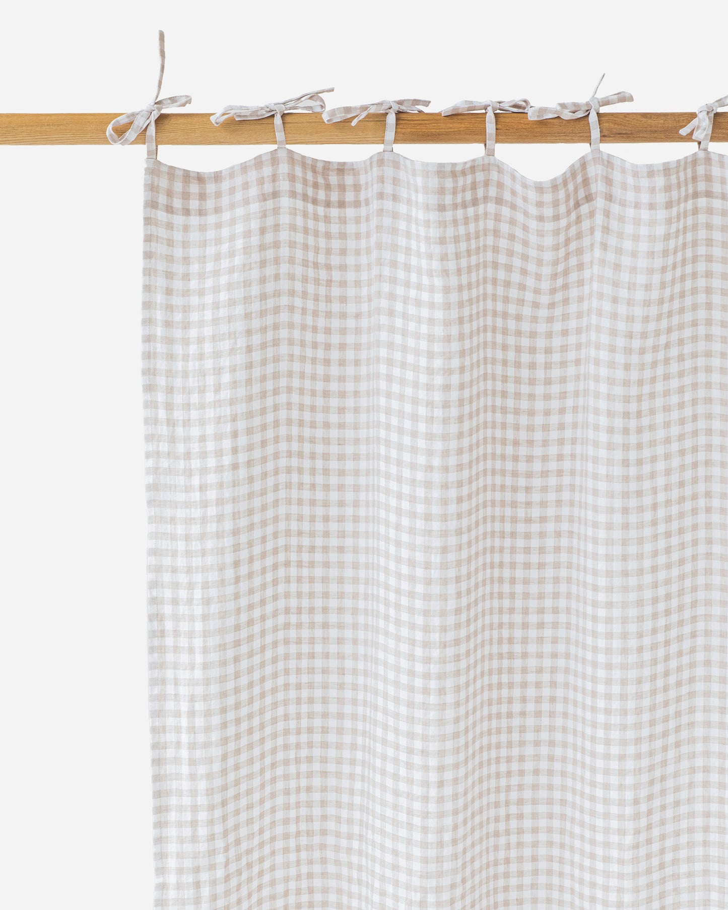 Tie top linen curtain panel (1 pcs) in Natural gingham - MagicLinen