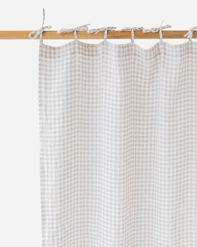 Custom size tie top linen curtain panel (1 pcs) in Natural gingham - MagicLinen
