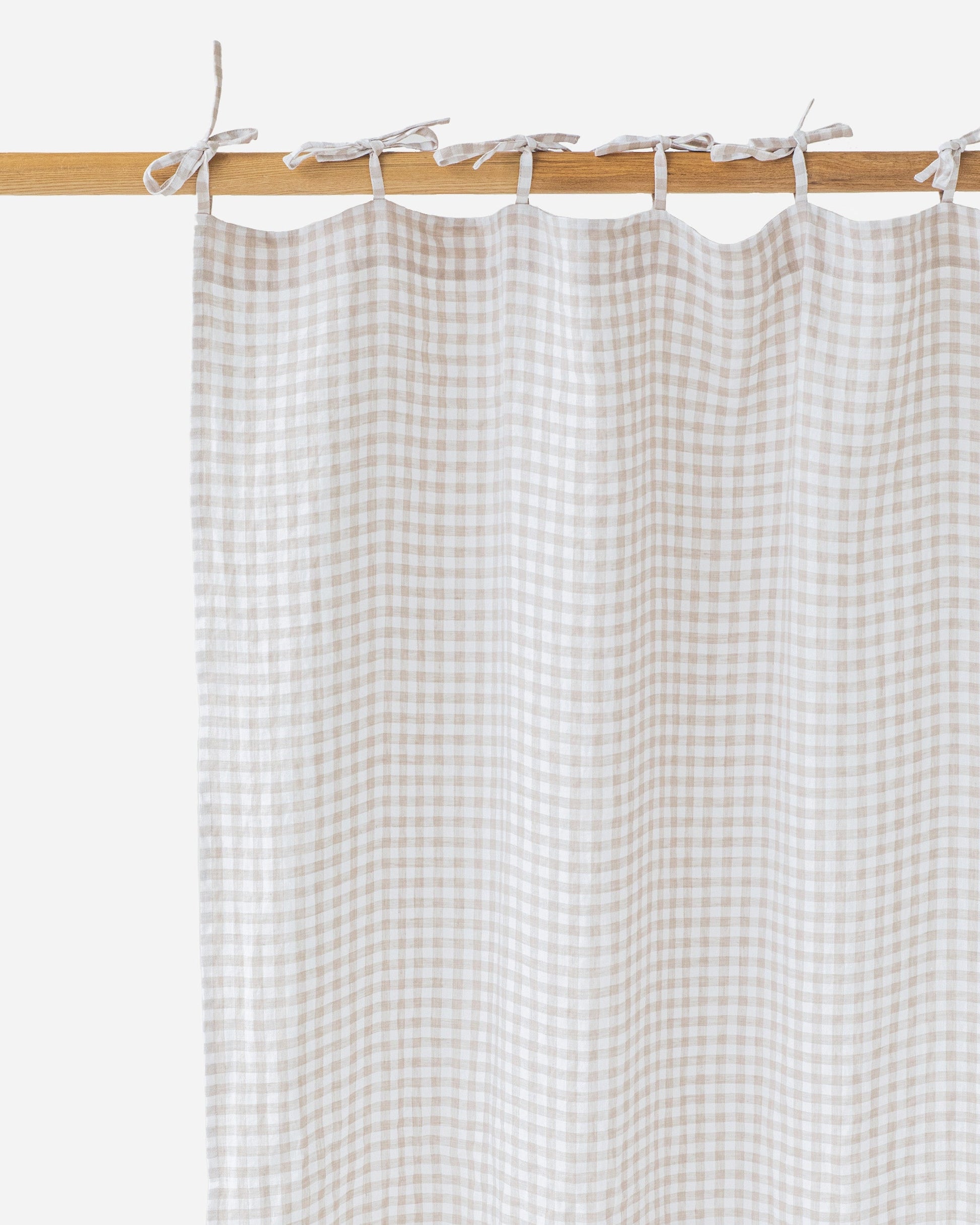 Custom size tie top linen curtain panel (1 pcs) in Natural gingham - MagicLinen