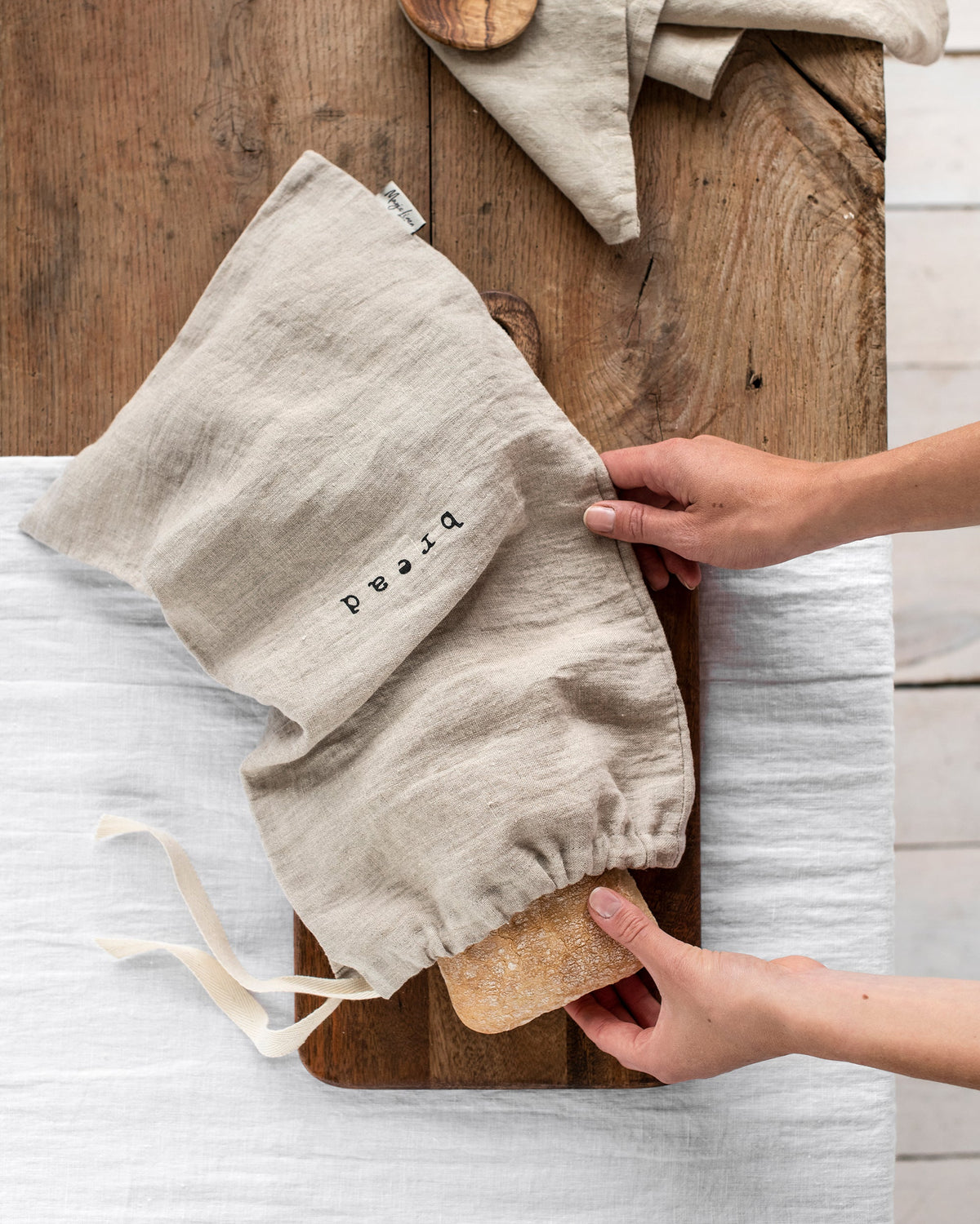 Printed linen bread bag