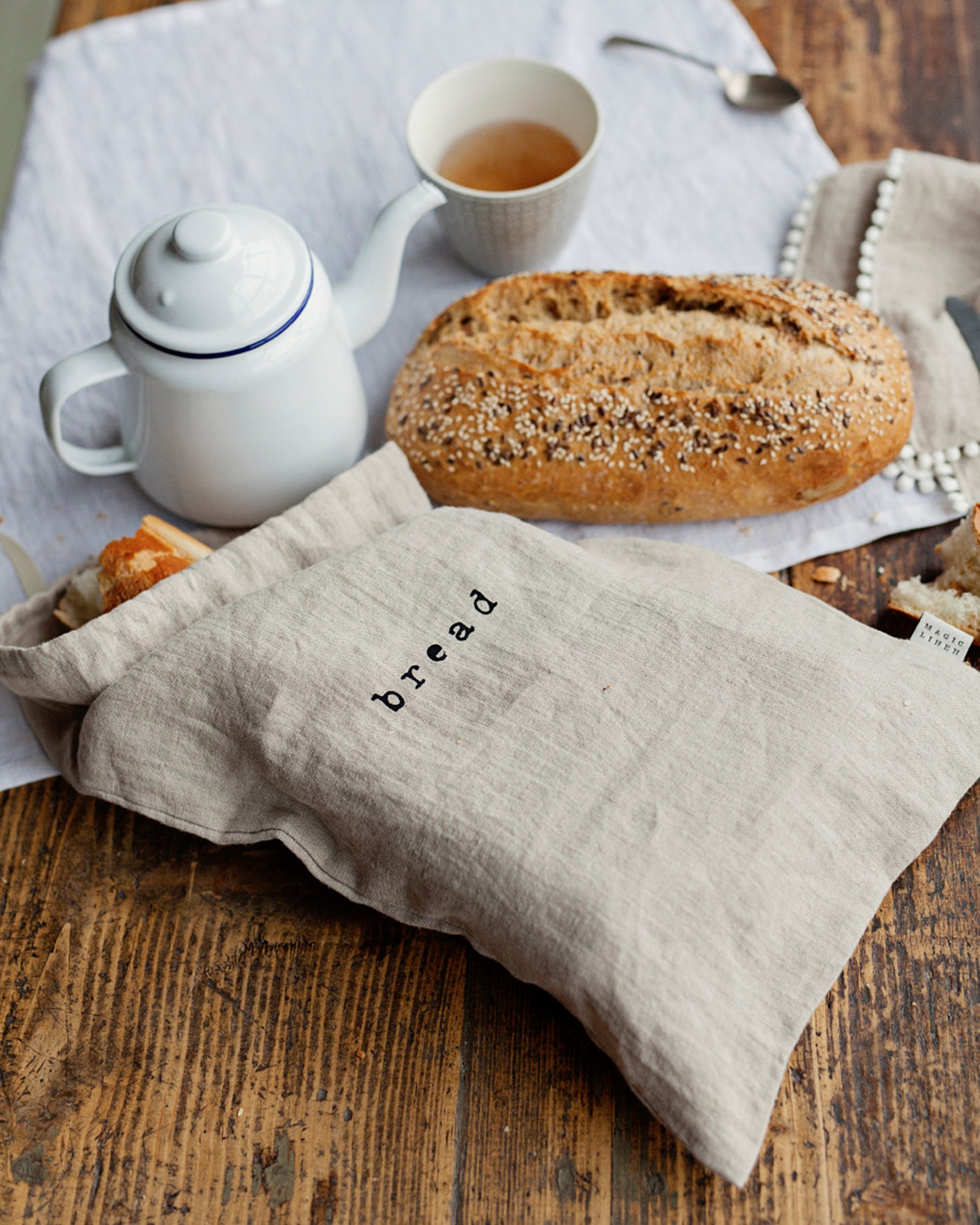 Printed linen bread bag - MagicLinen