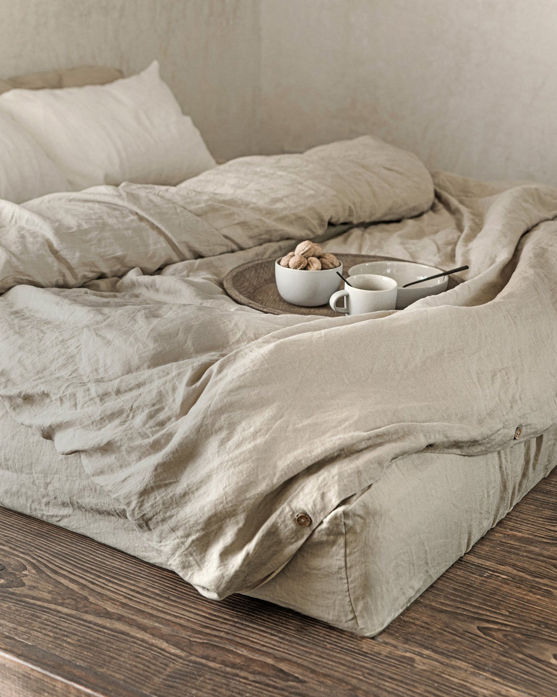 Linen Bedding Set in Natural Linen oatmeal Color duvet Cover 2 Pillowcases.  US King, Queen. 