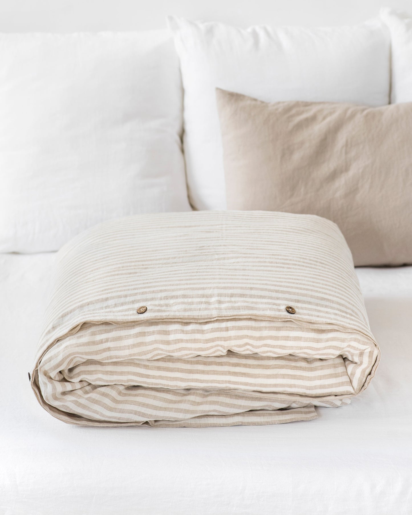 Custom size Striped in natural linen duvet cover - MagicLinen
