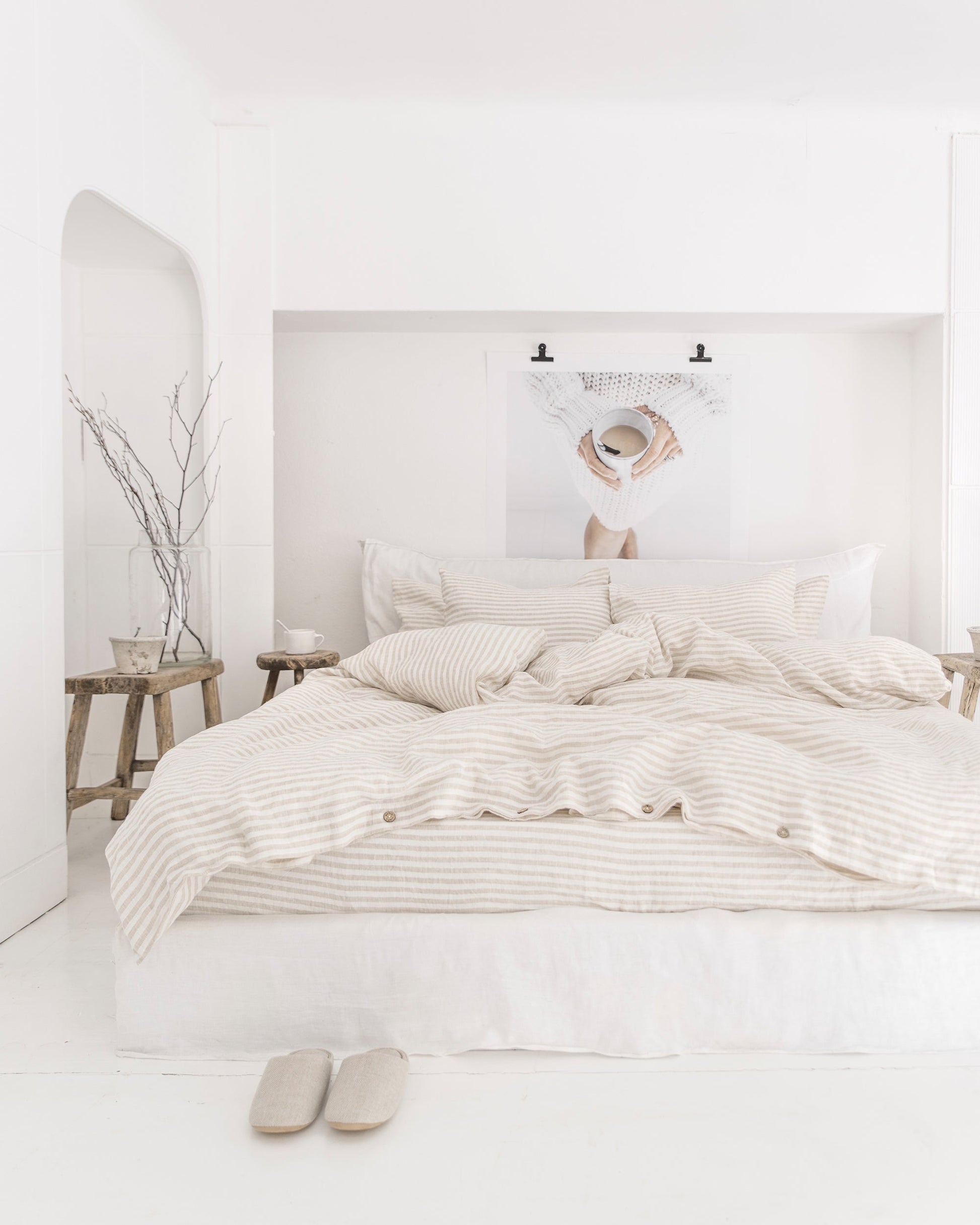 Custom size Striped in natural linen duvet cover - MagicLinen