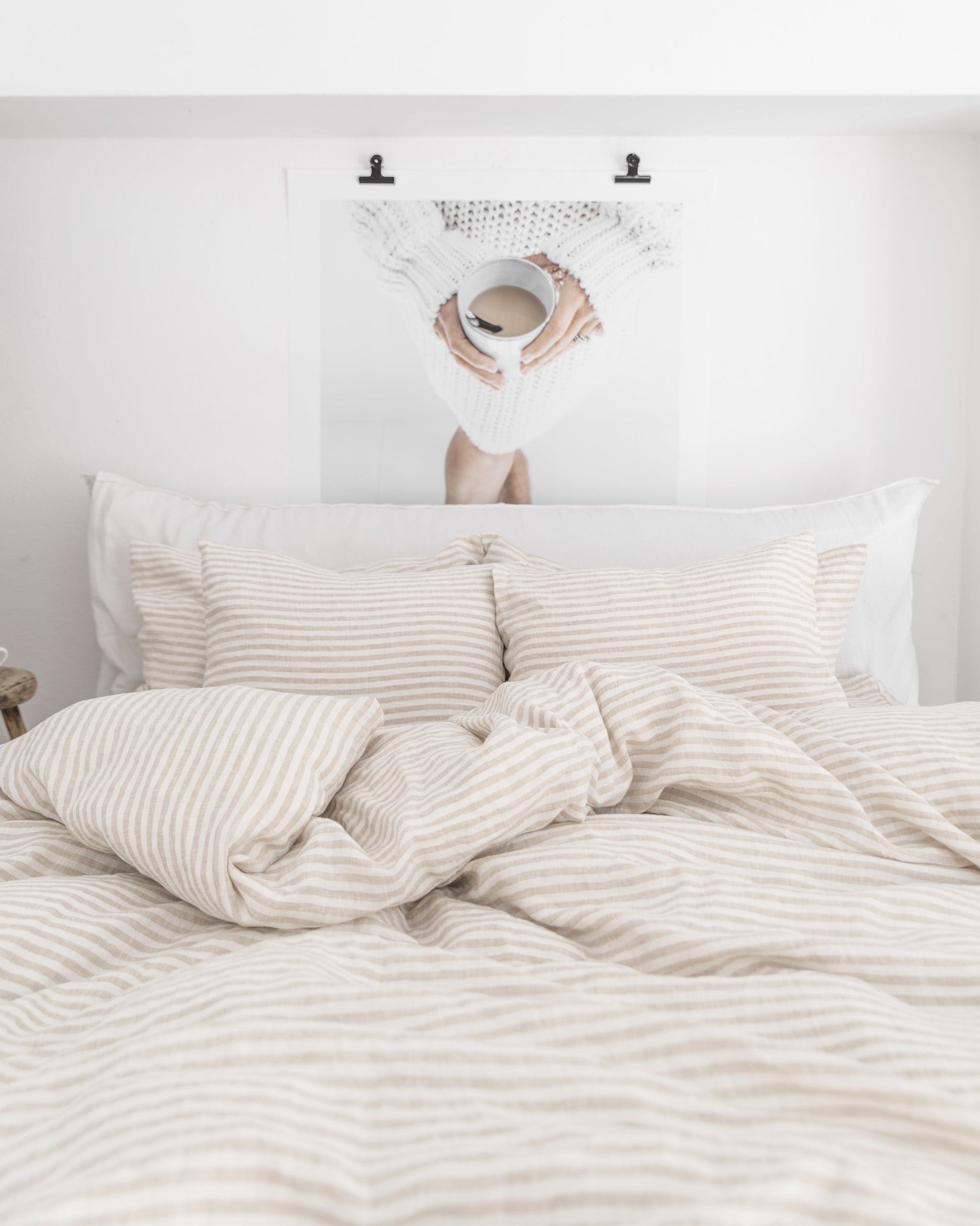 Custom size Striped in natural linen duvet cover - MagicLinen