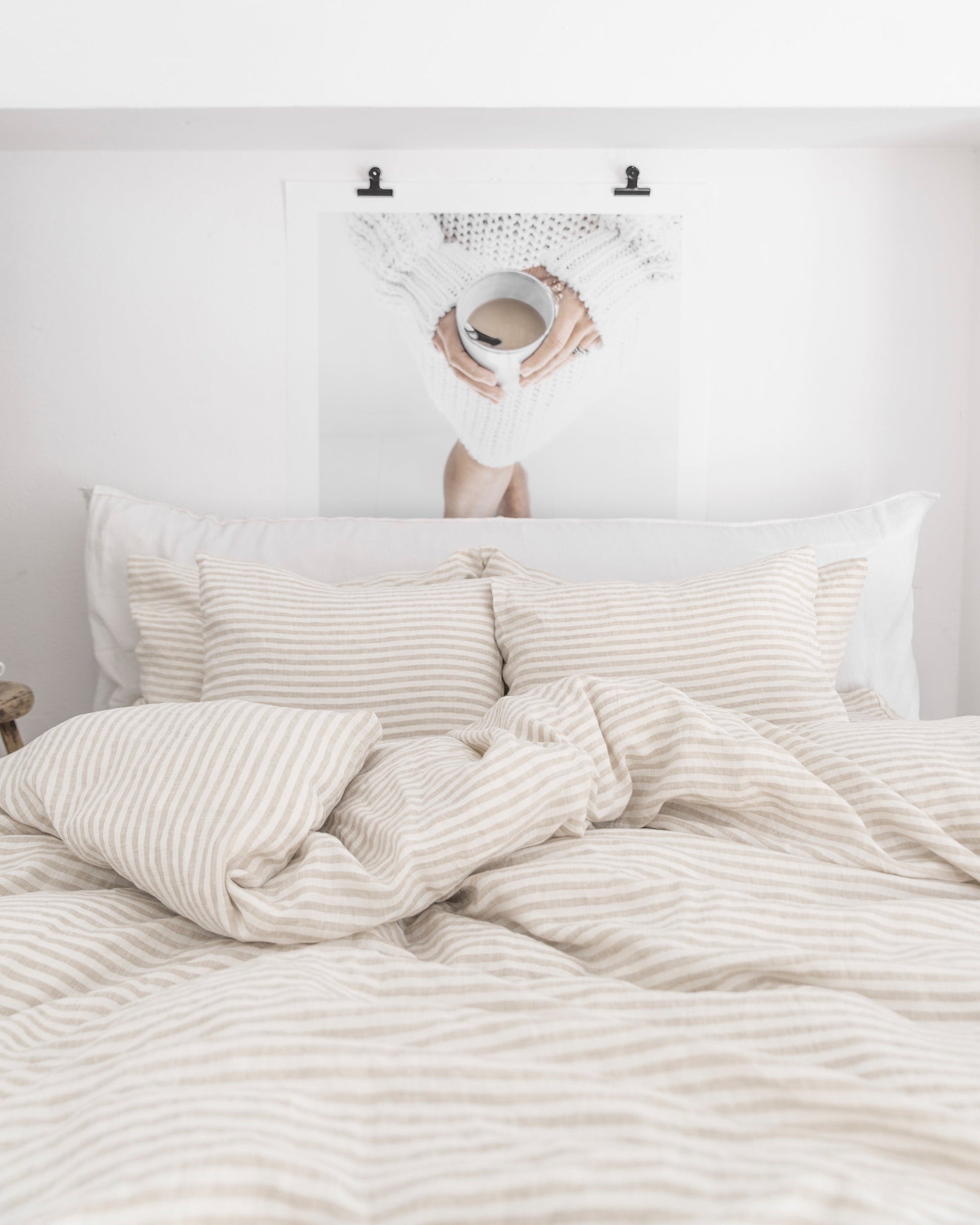 Custom size Striped in natural linen fitted sheet - MagicLinen