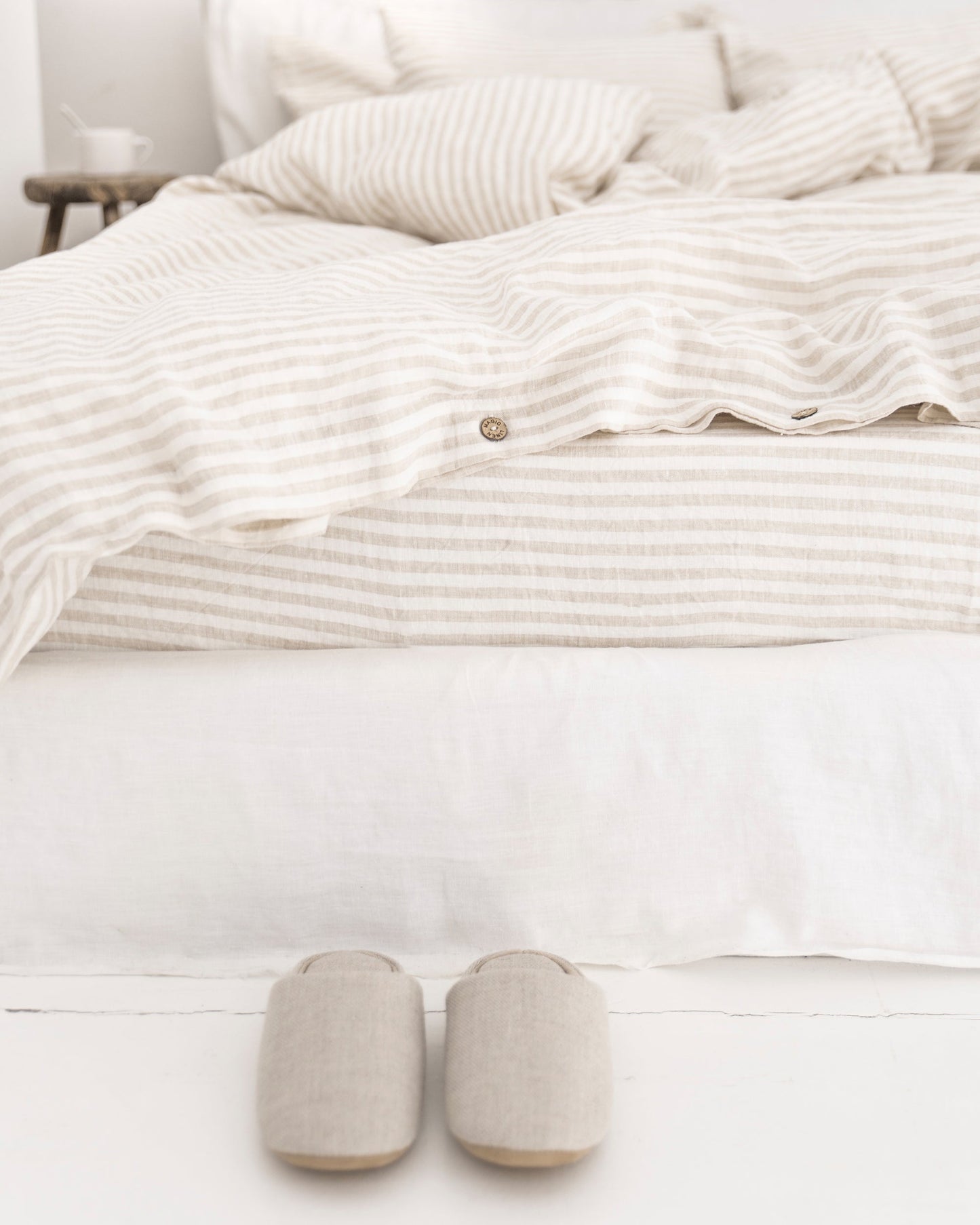 Custom size Striped in natural linen fitted sheet - MagicLinen