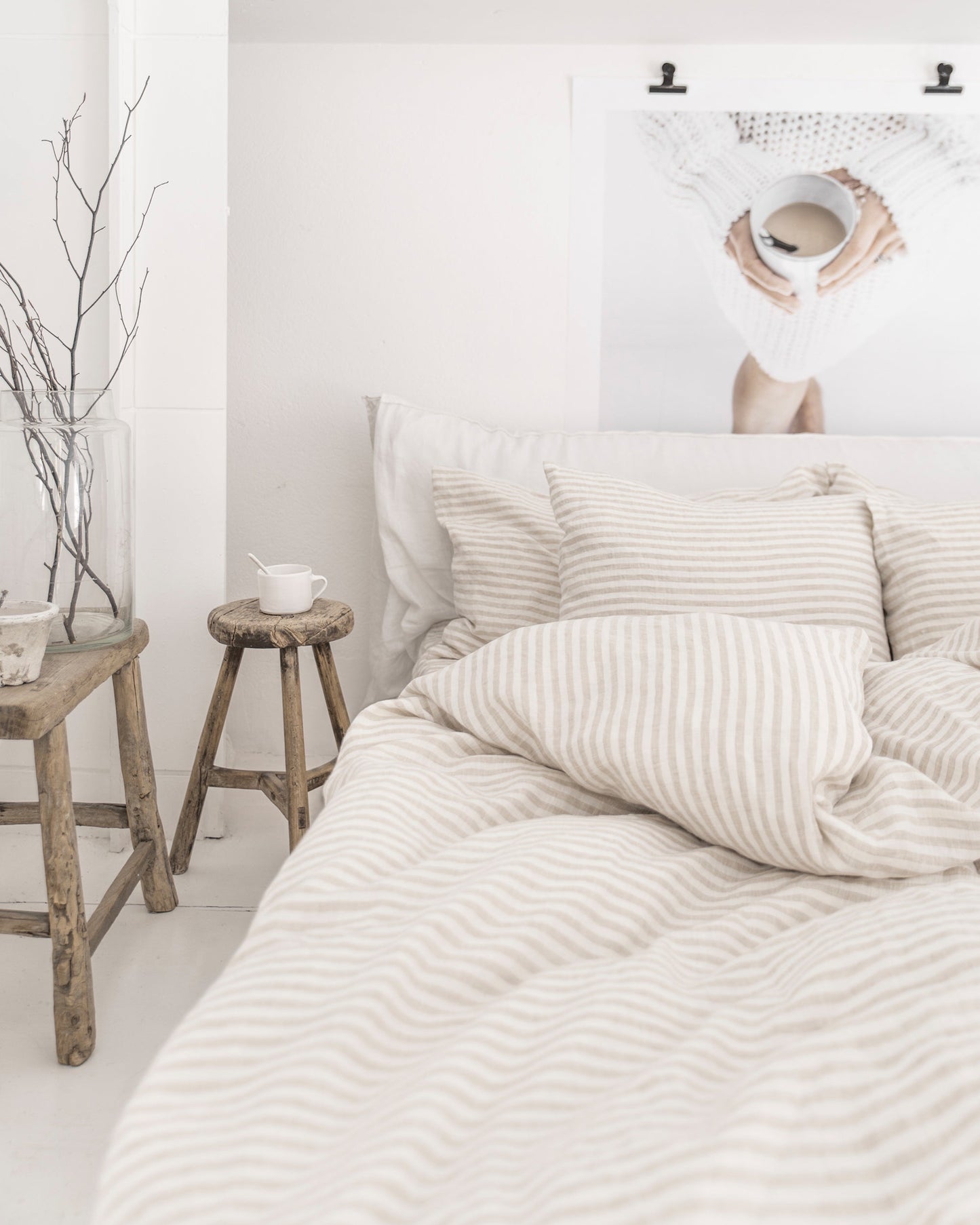 Custom size Striped in natural linen fitted sheet - MagicLinen