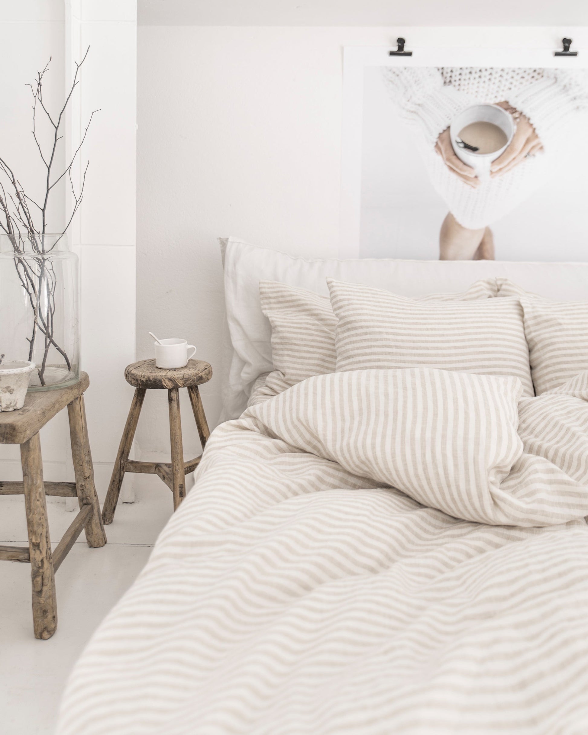 Custom size Striped in natural linen fitted sheet - MagicLinen