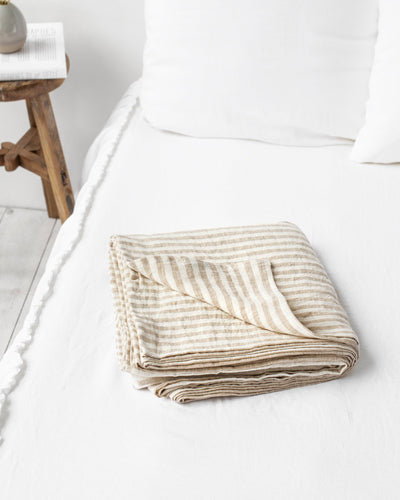 Striped in natural linen flat sheet - MagicLinen