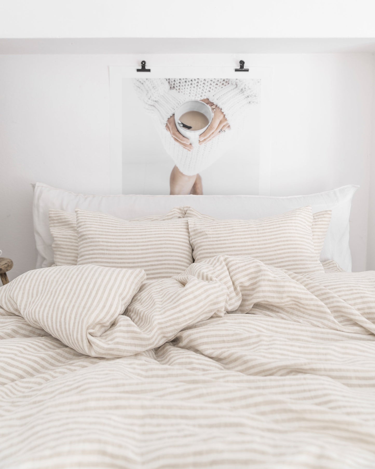 Custom size Striped in natural linen flat sheet - MagicLinen