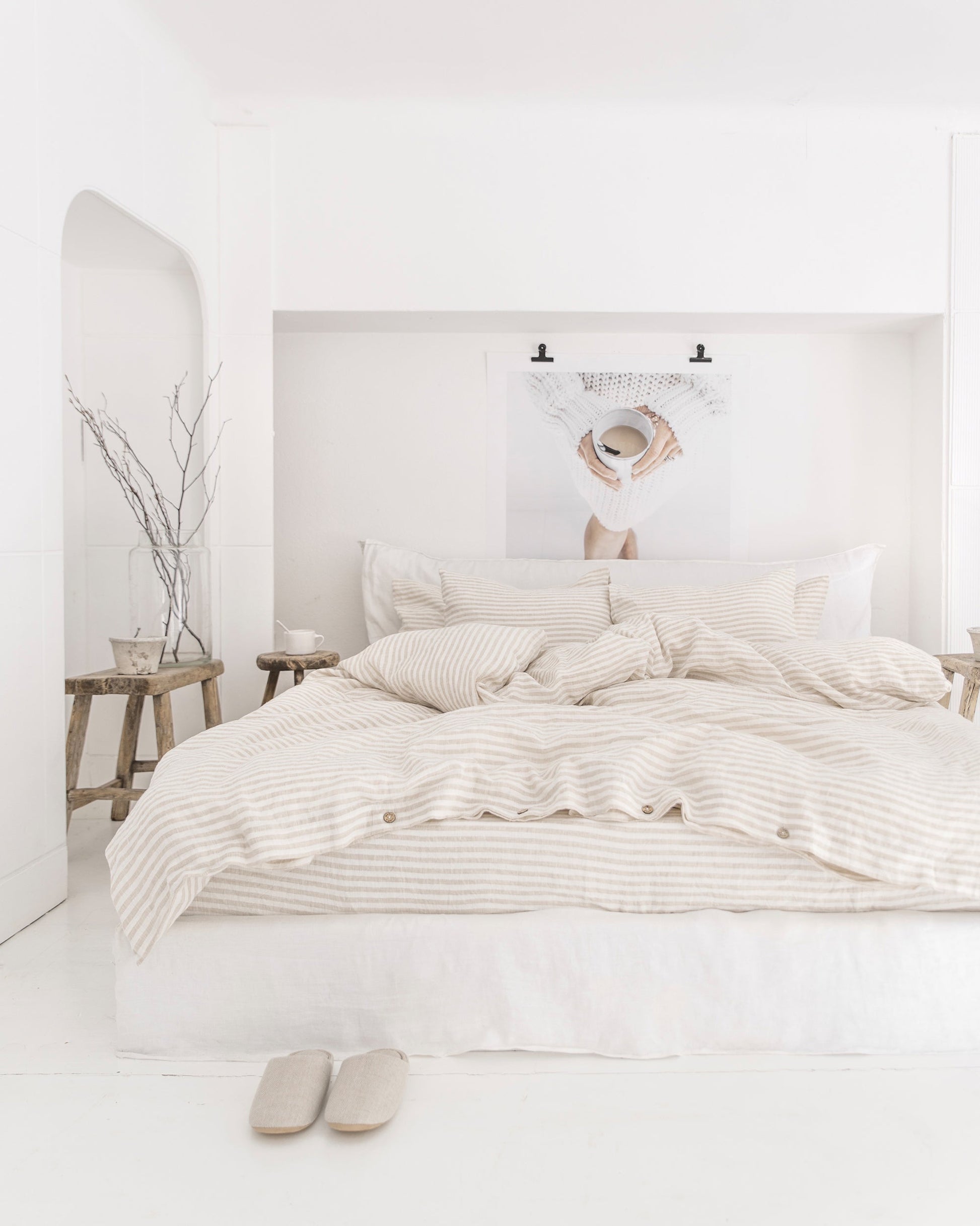 Custom size Striped in natural linen pillowcase - MagicLinen