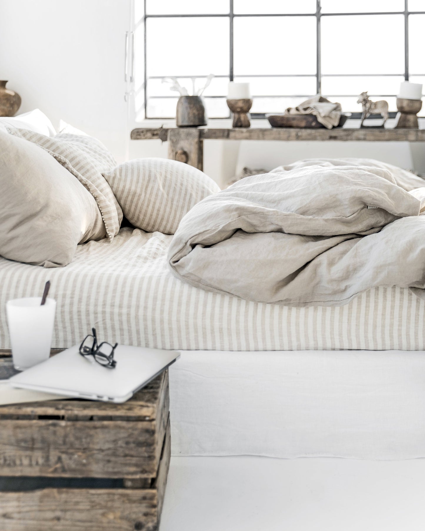 Custom size Striped in natural linen pillowcase - MagicLinen