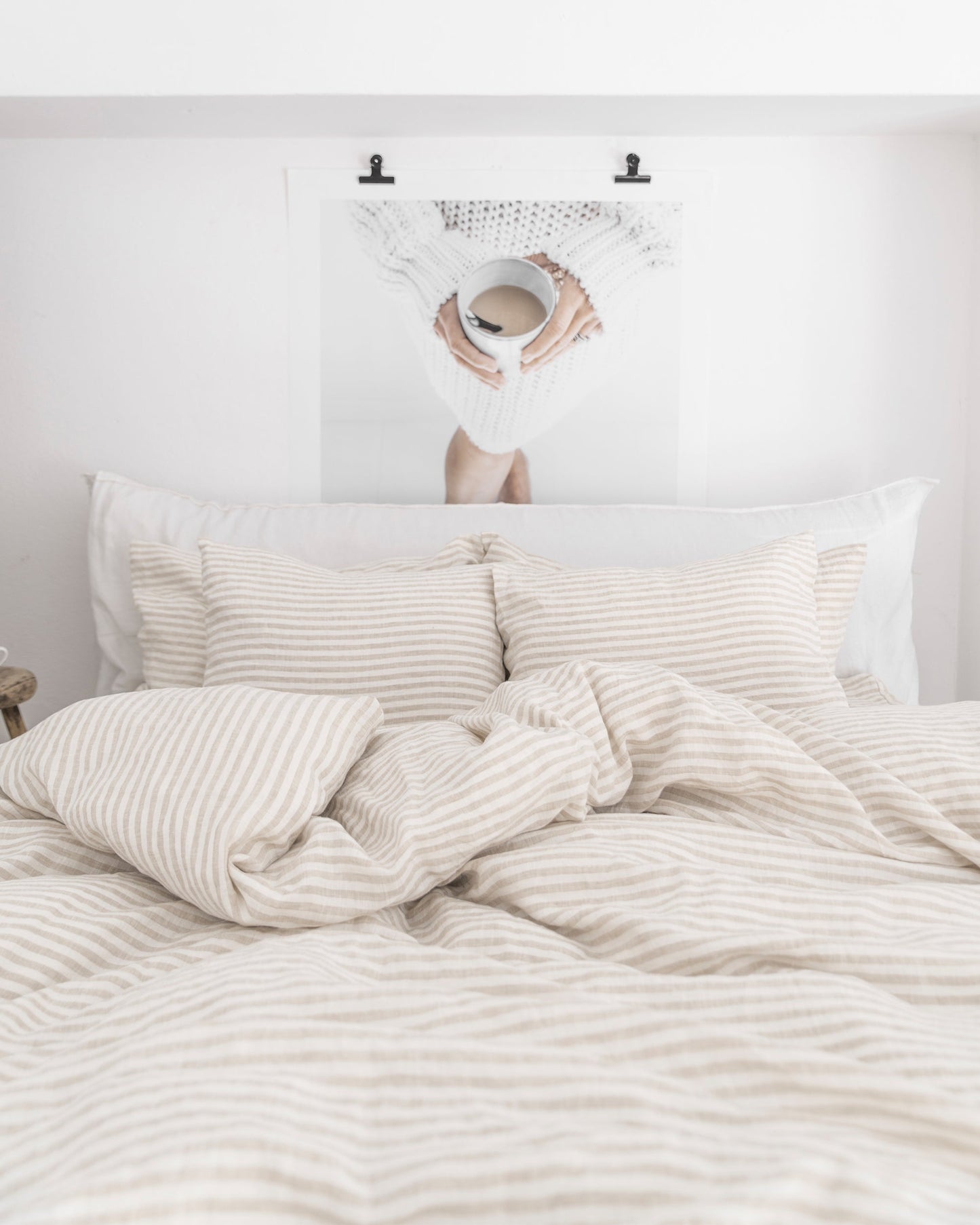 Custom size Striped in natural linen pillowcase - MagicLinen