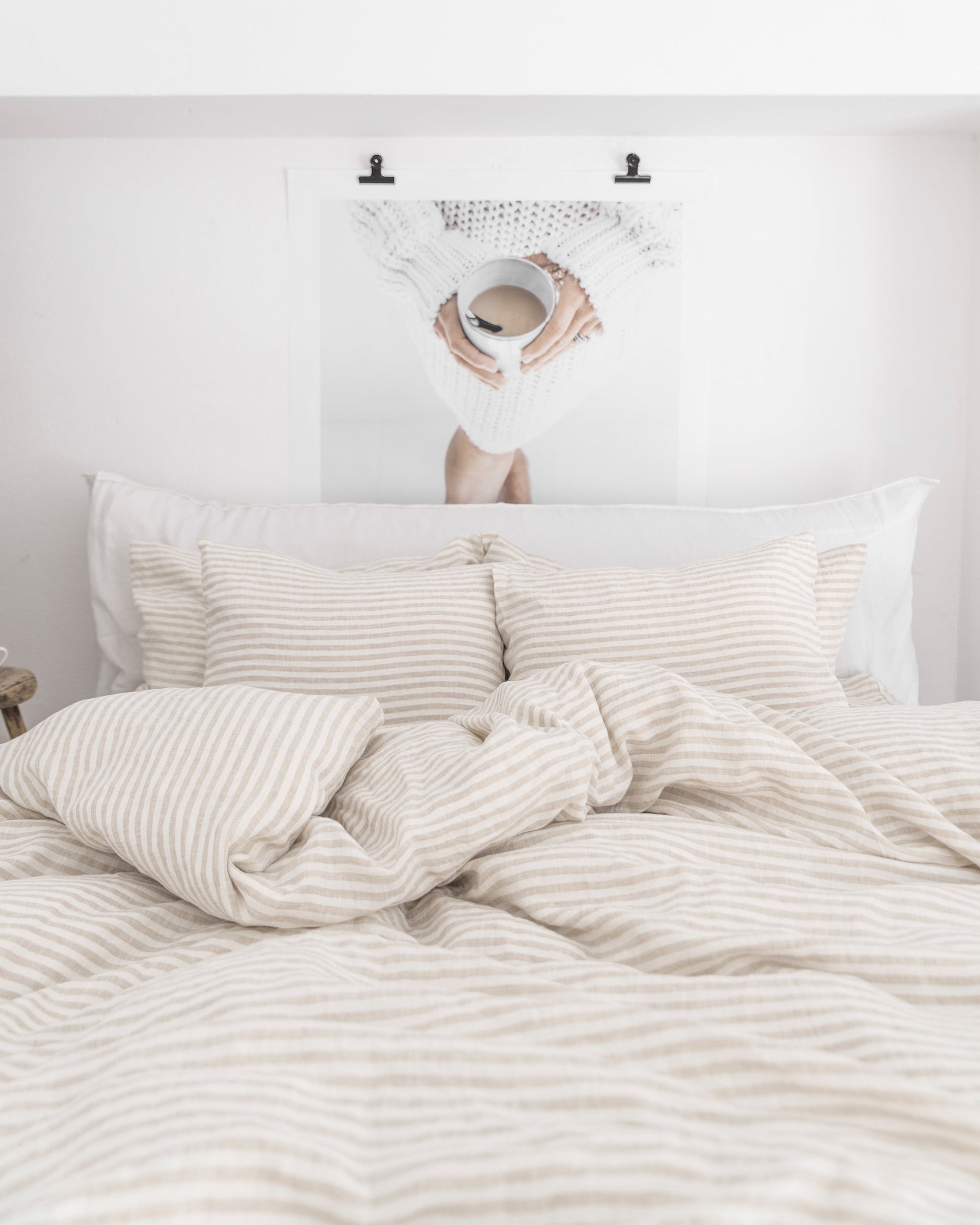 Custom size Striped in natural linen pillowcase - MagicLinen
