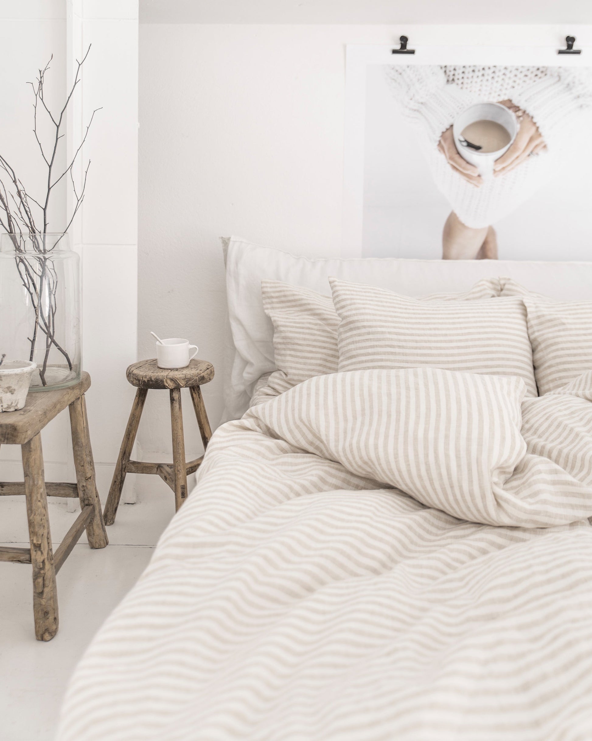 Custom size Striped in natural linen pillowcase - MagicLinen