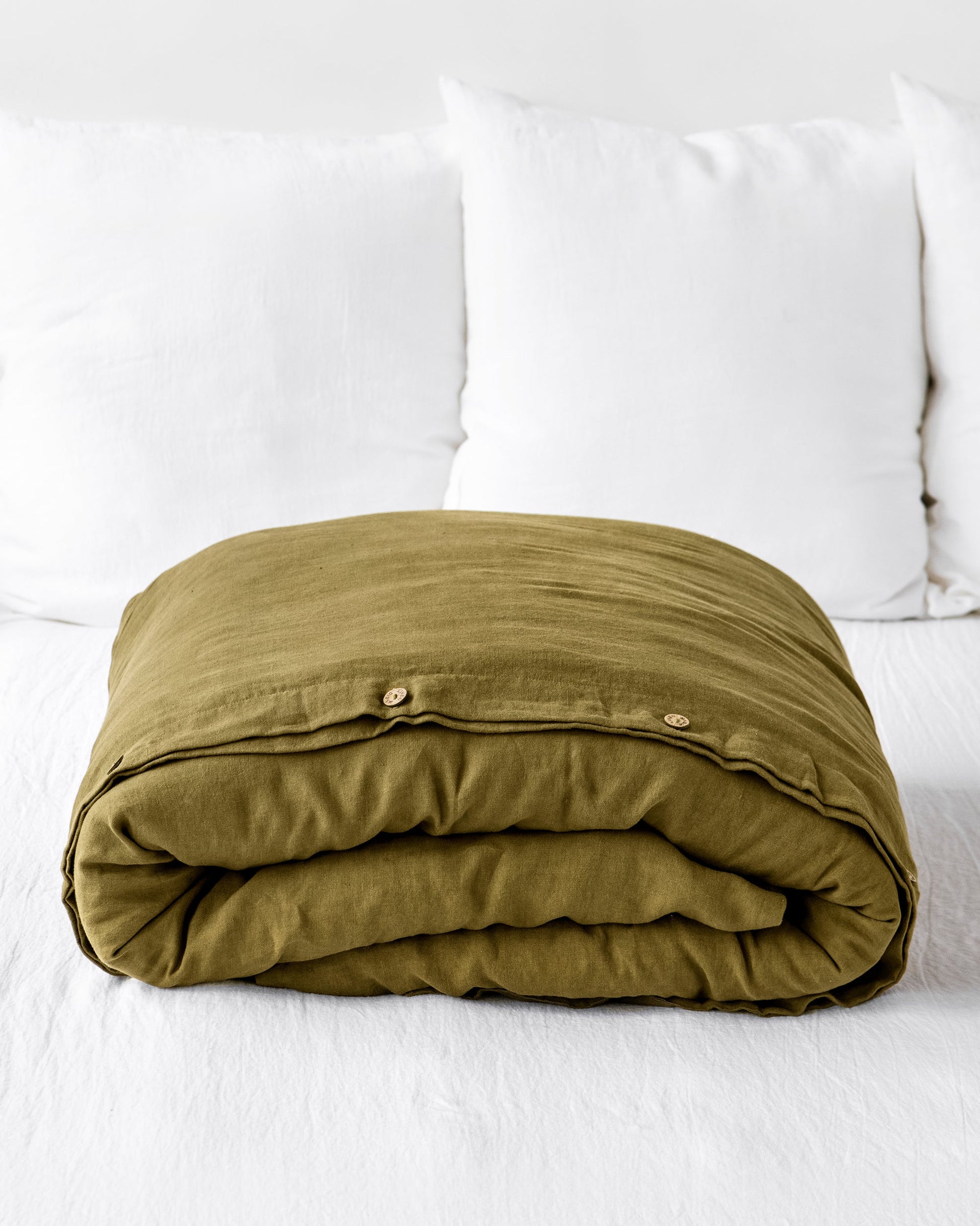 Custom size Olive green linen duvet cover - MagicLinen