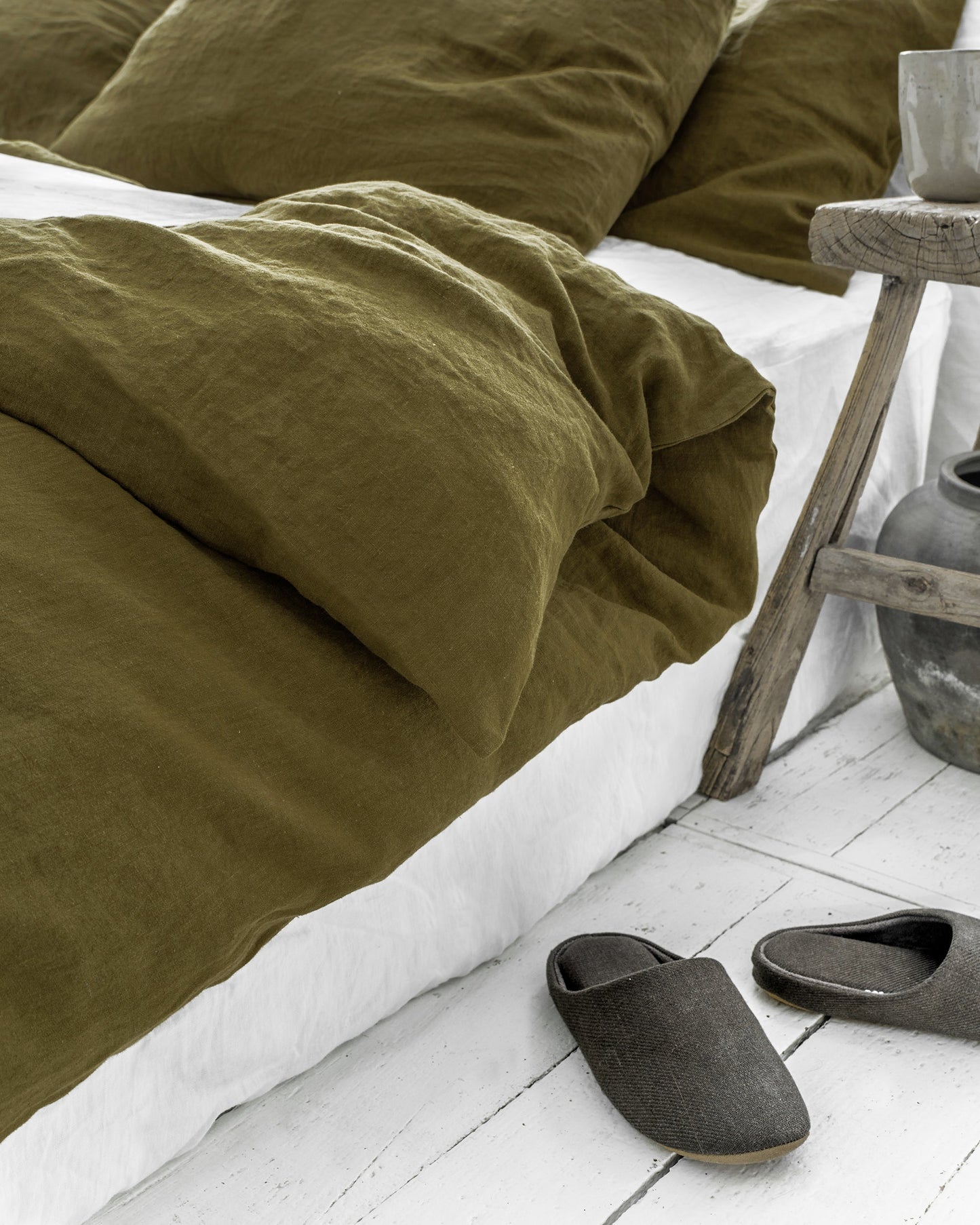 Custom size Olive green linen duvet cover - MagicLinen