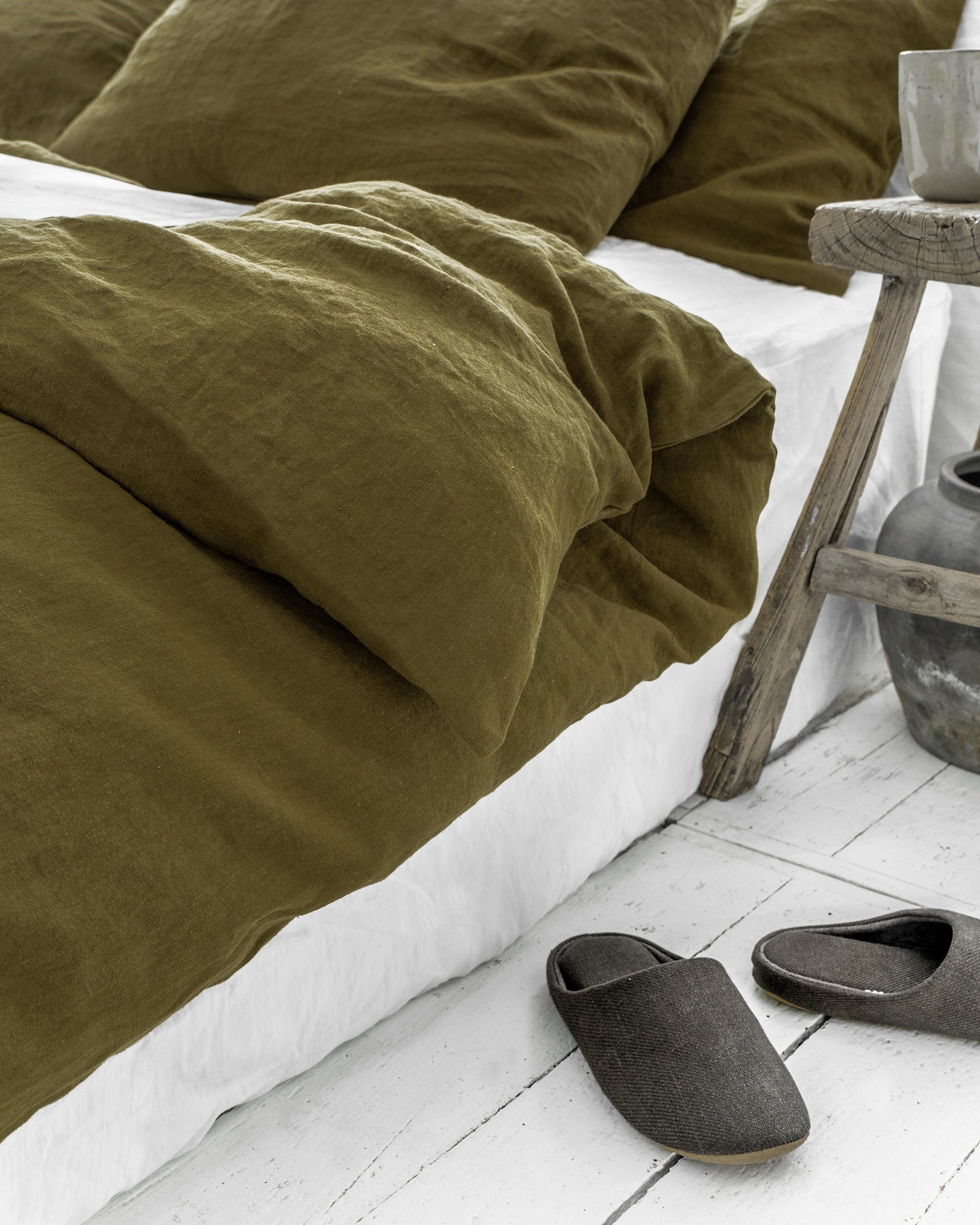 Custom size Olive green linen duvet cover - MagicLinen
