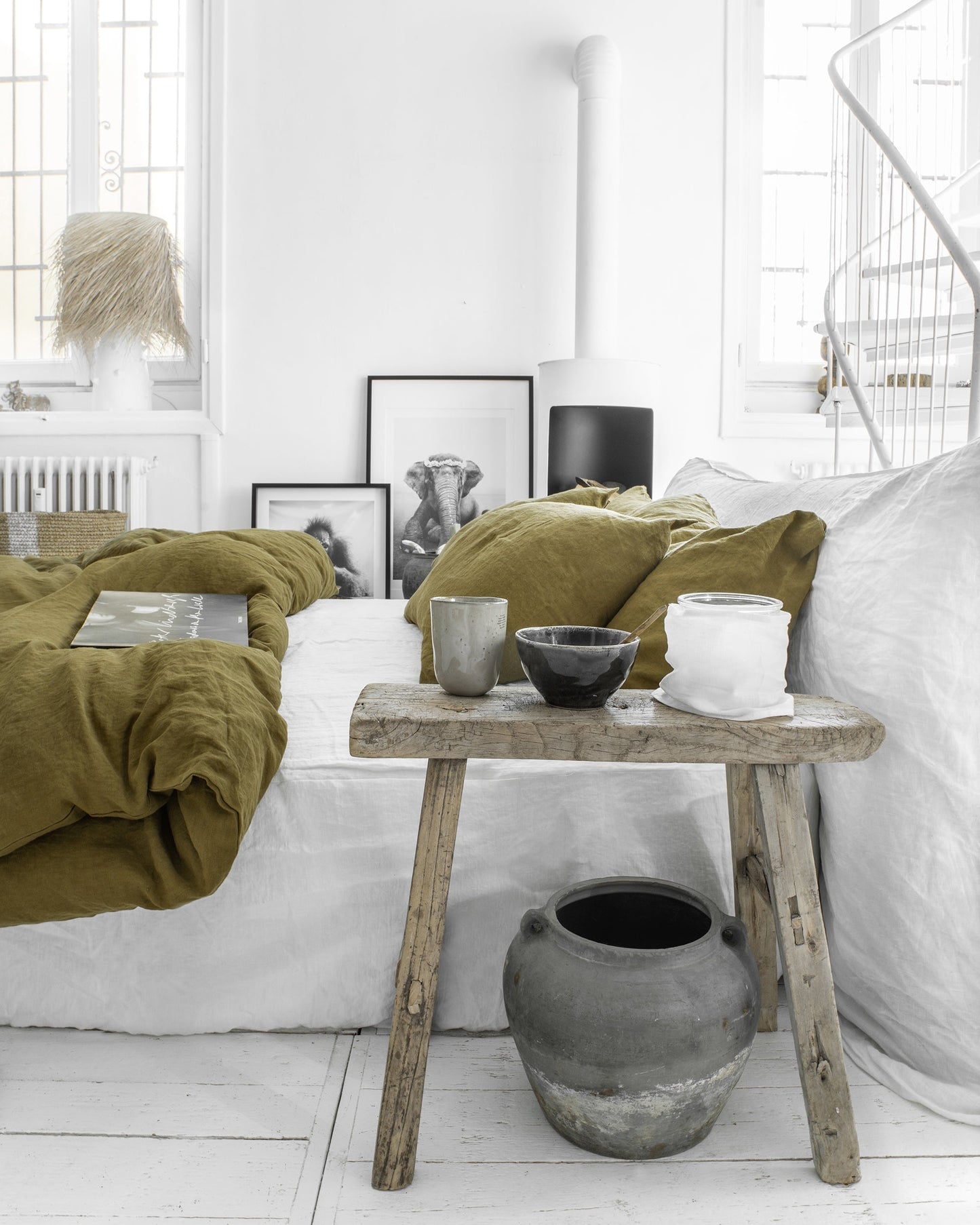 Custom size Olive green linen duvet cover - MagicLinen