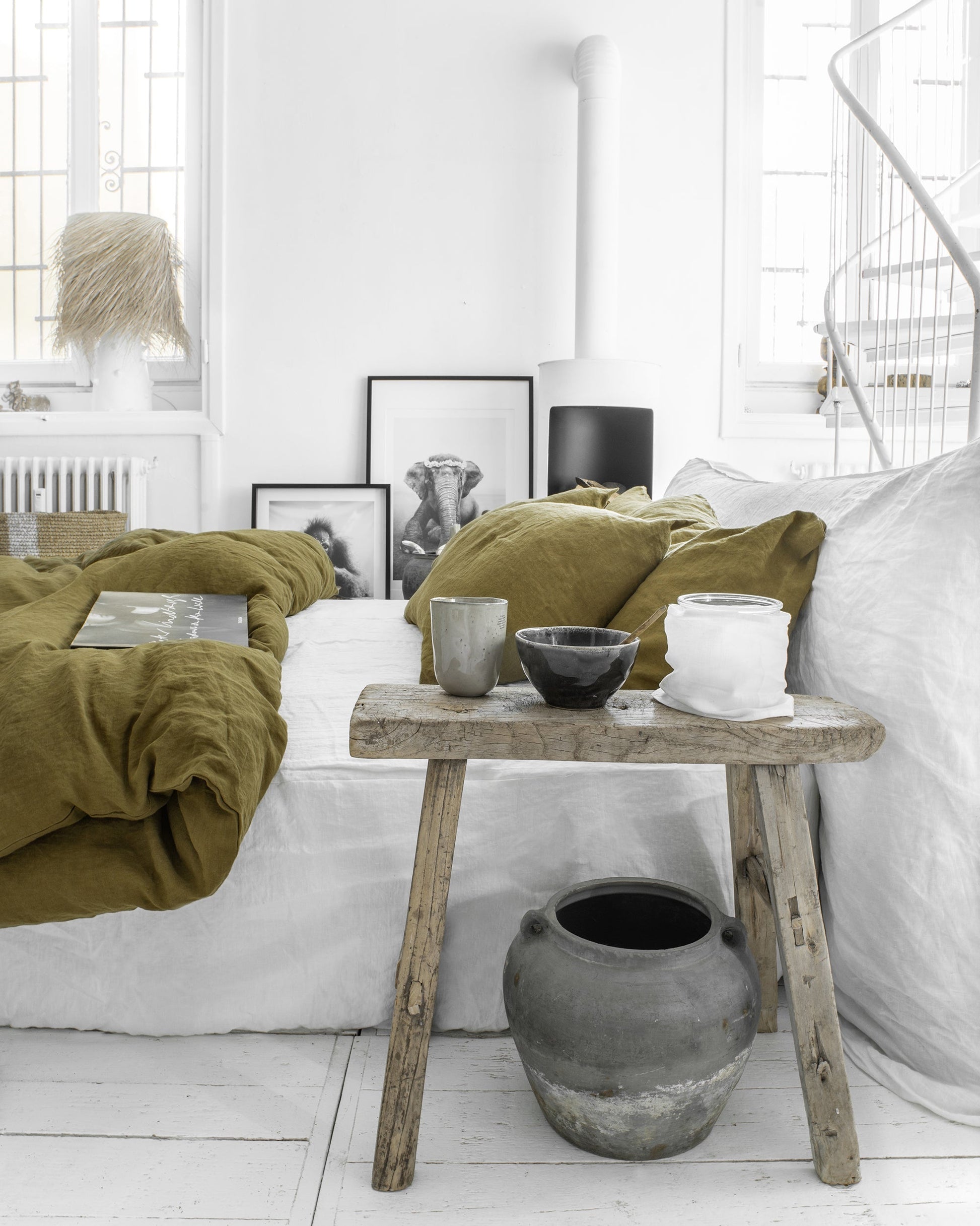 Custom size Olive green linen duvet cover - MagicLinen
