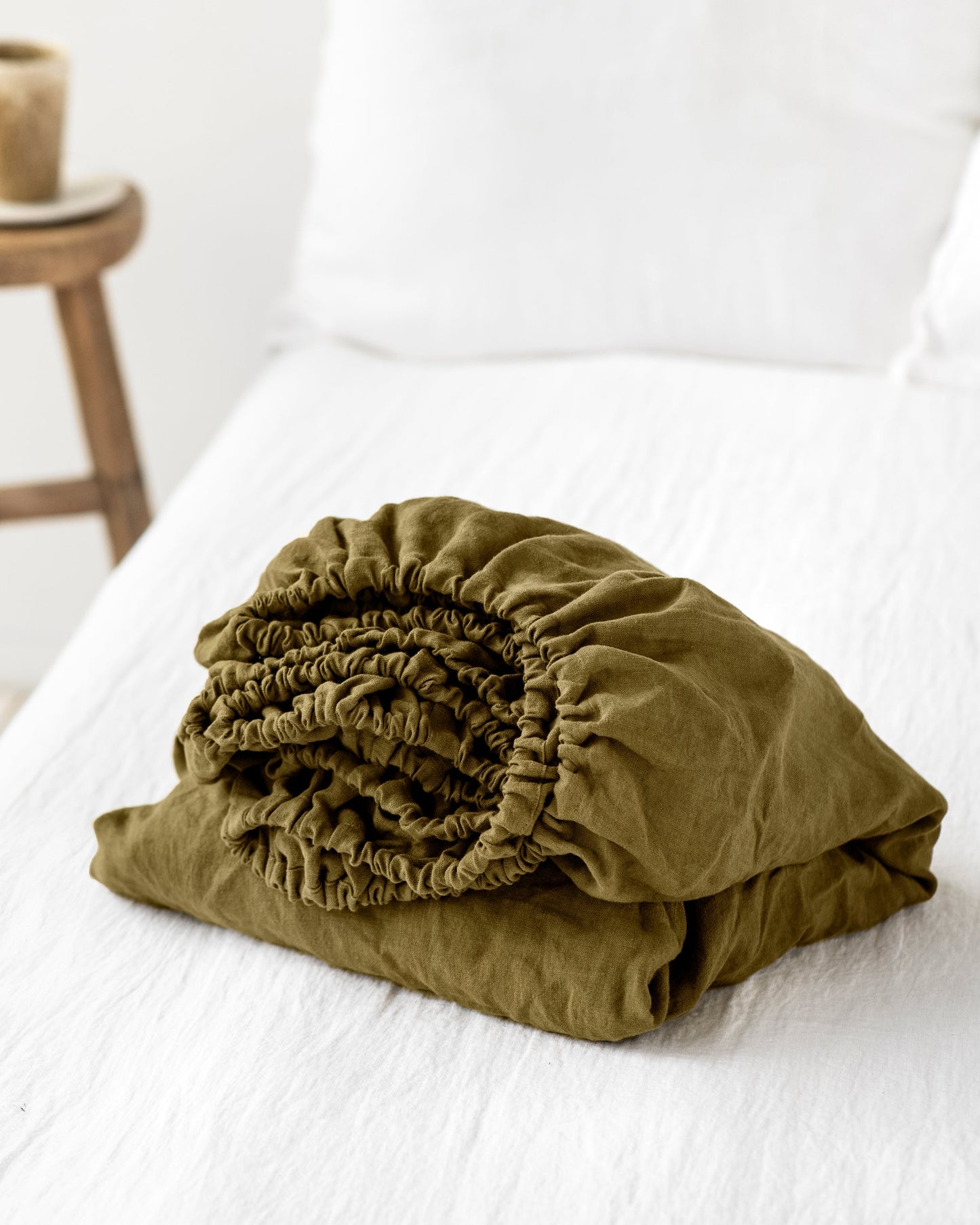 Custom size Olive green linen fitted sheet - MagicLinen