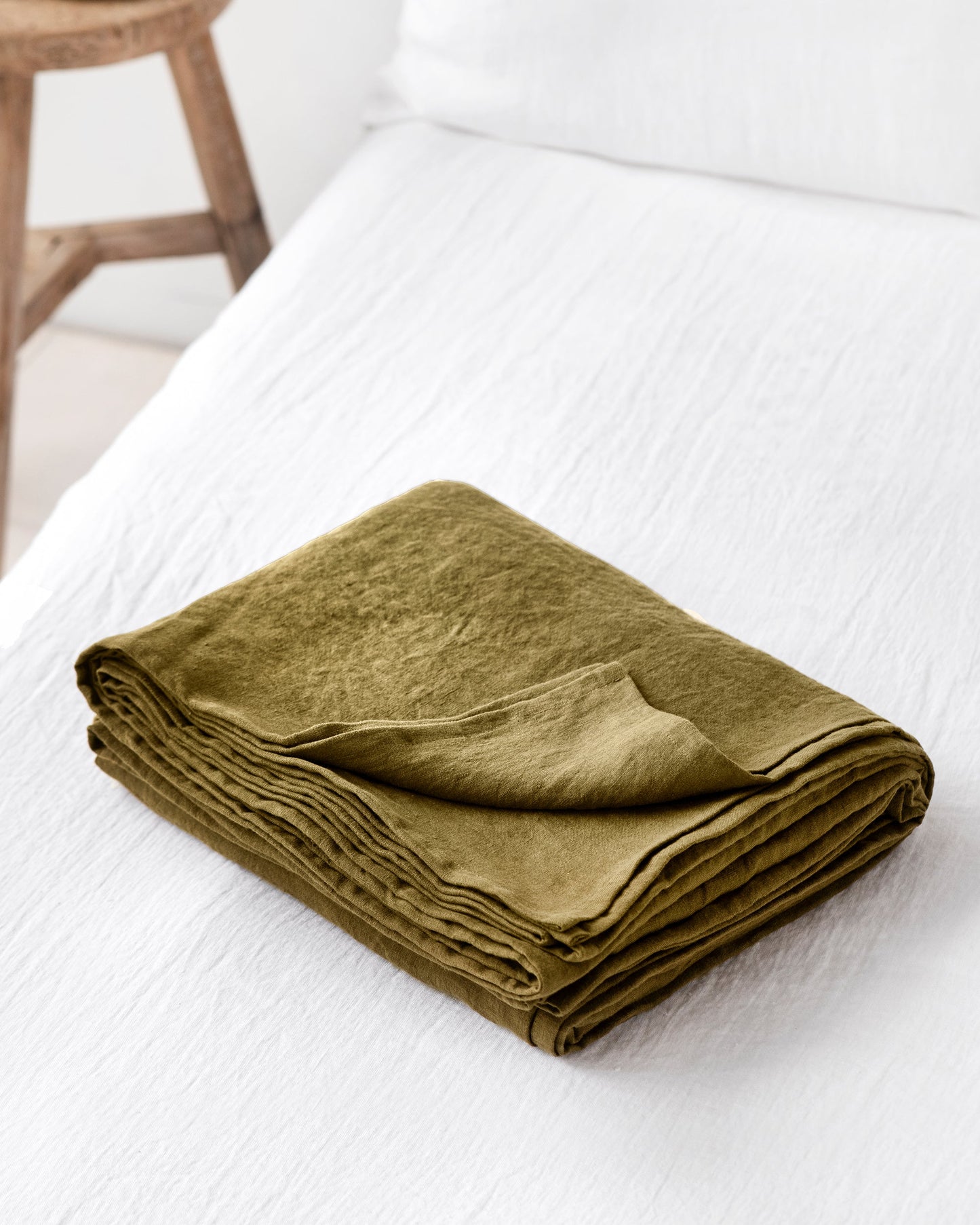 Custom size Olive green linen flat sheet - MagicLinen