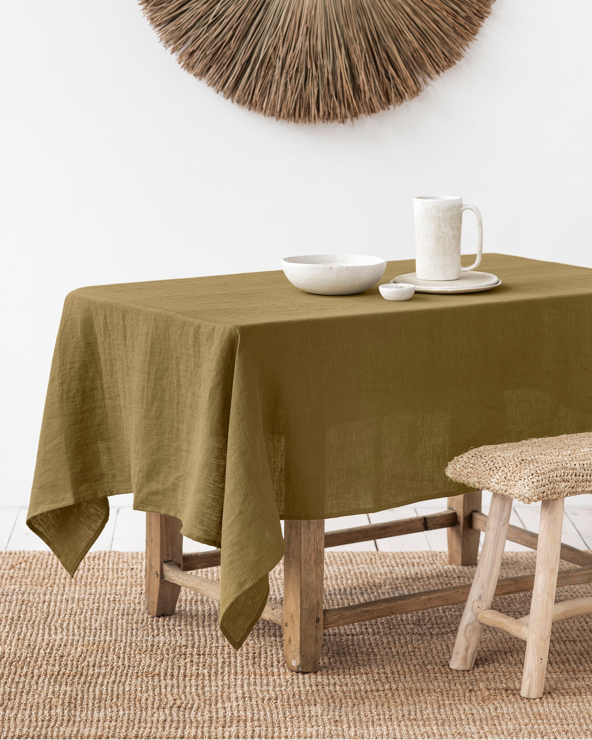Olive Green Linen tablecloth (58"x98")
