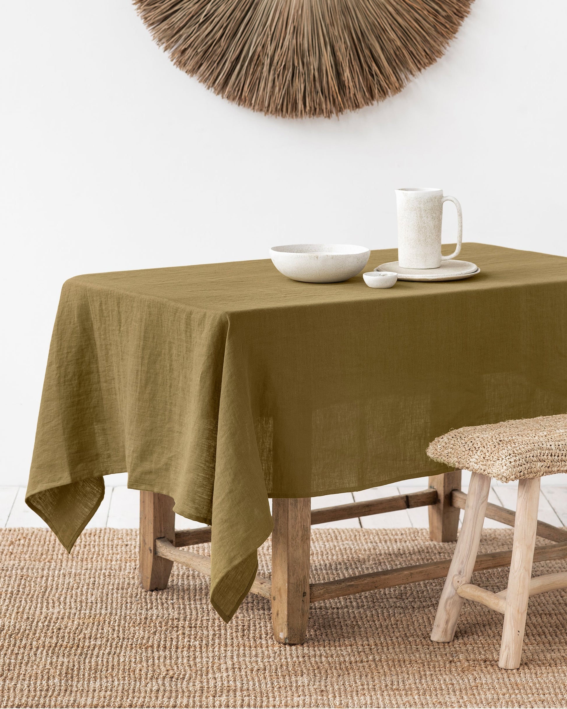 Custom size Olive green linen tablecloth - MagicLinen