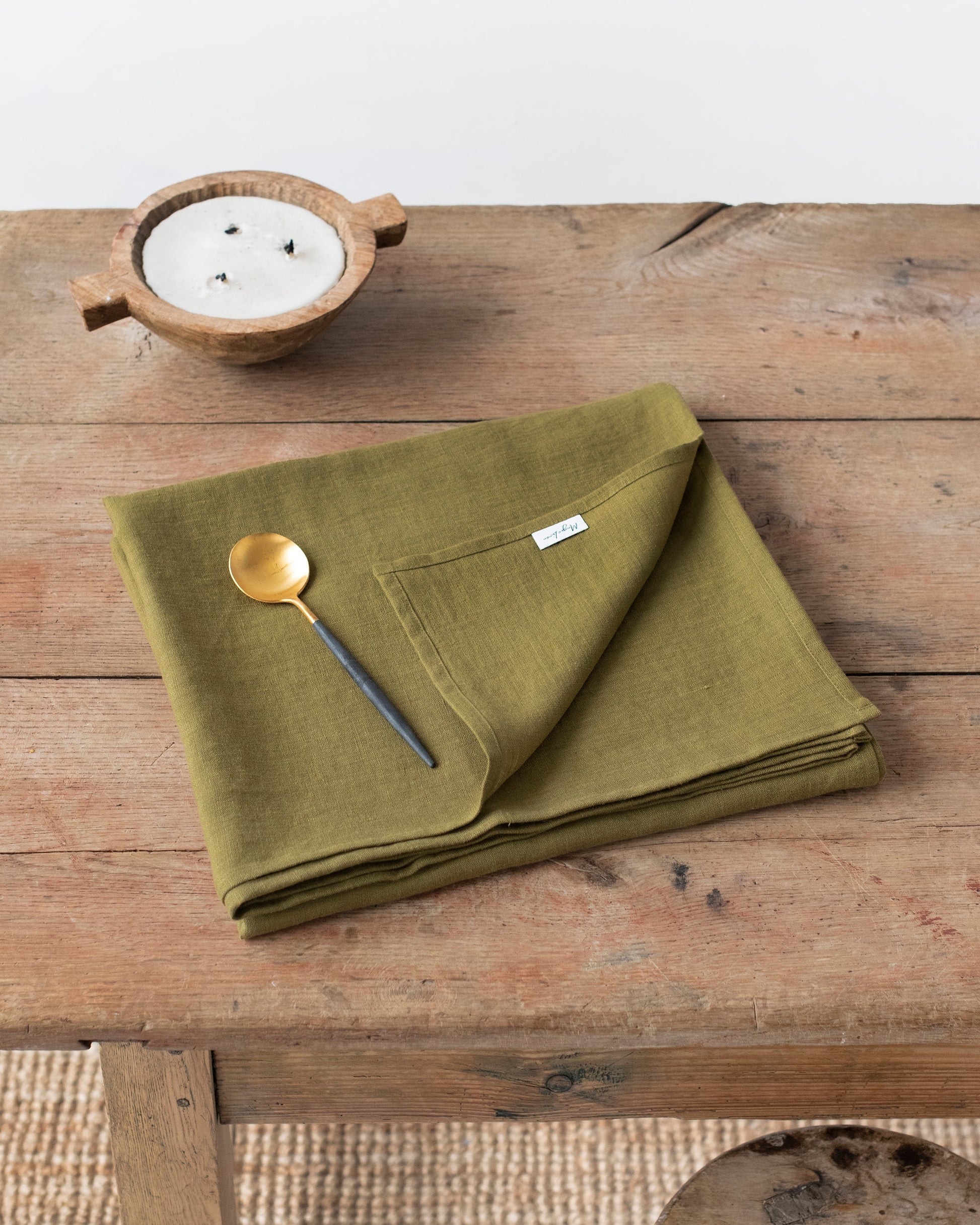 Custom size Olive green linen tablecloth - MagicLinen