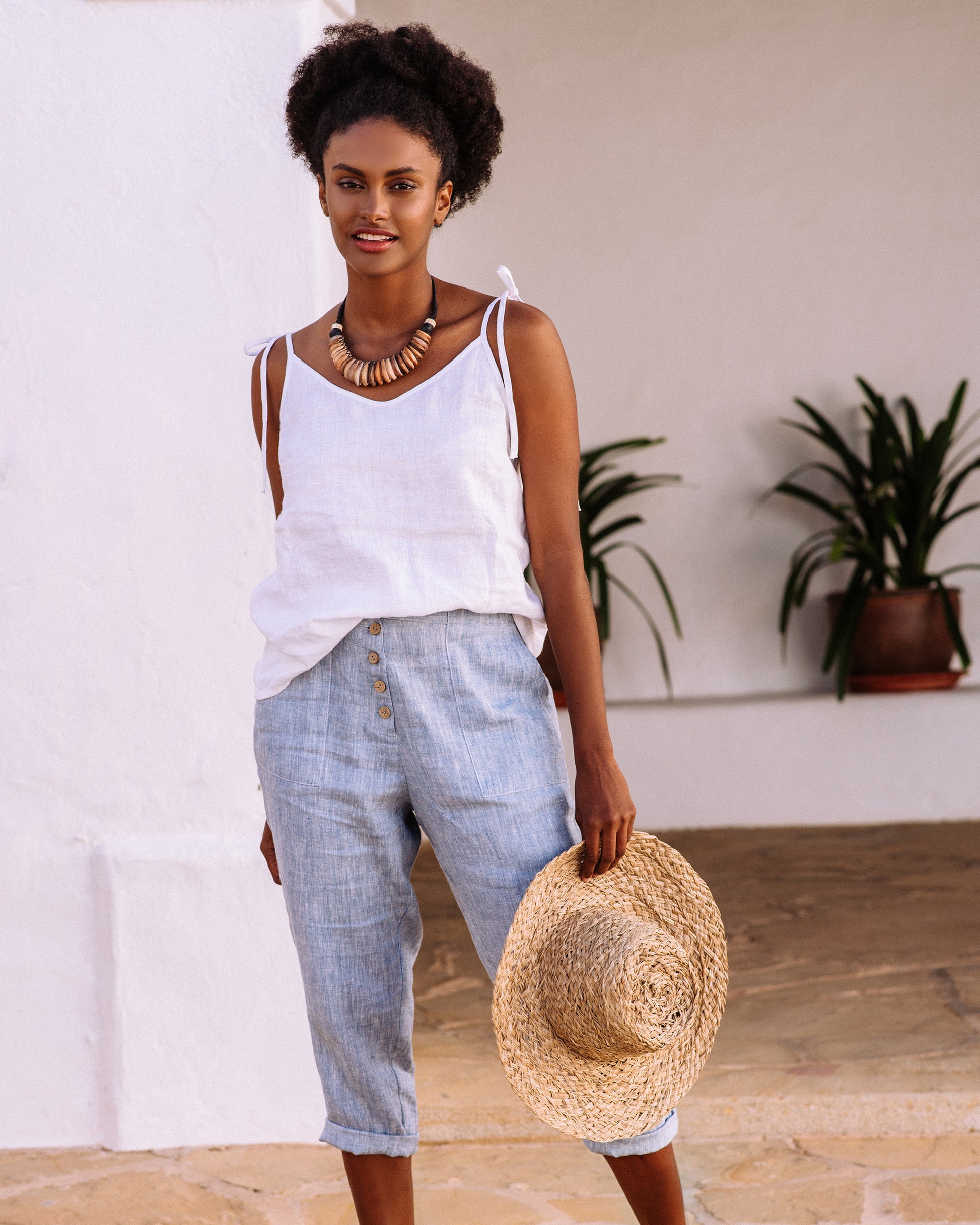 Relaxed fit linen pants PAIA in Blue melange - MagicLinen