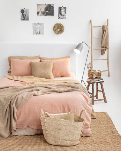 Custom size Peach linen fitted sheet - MagicLinen