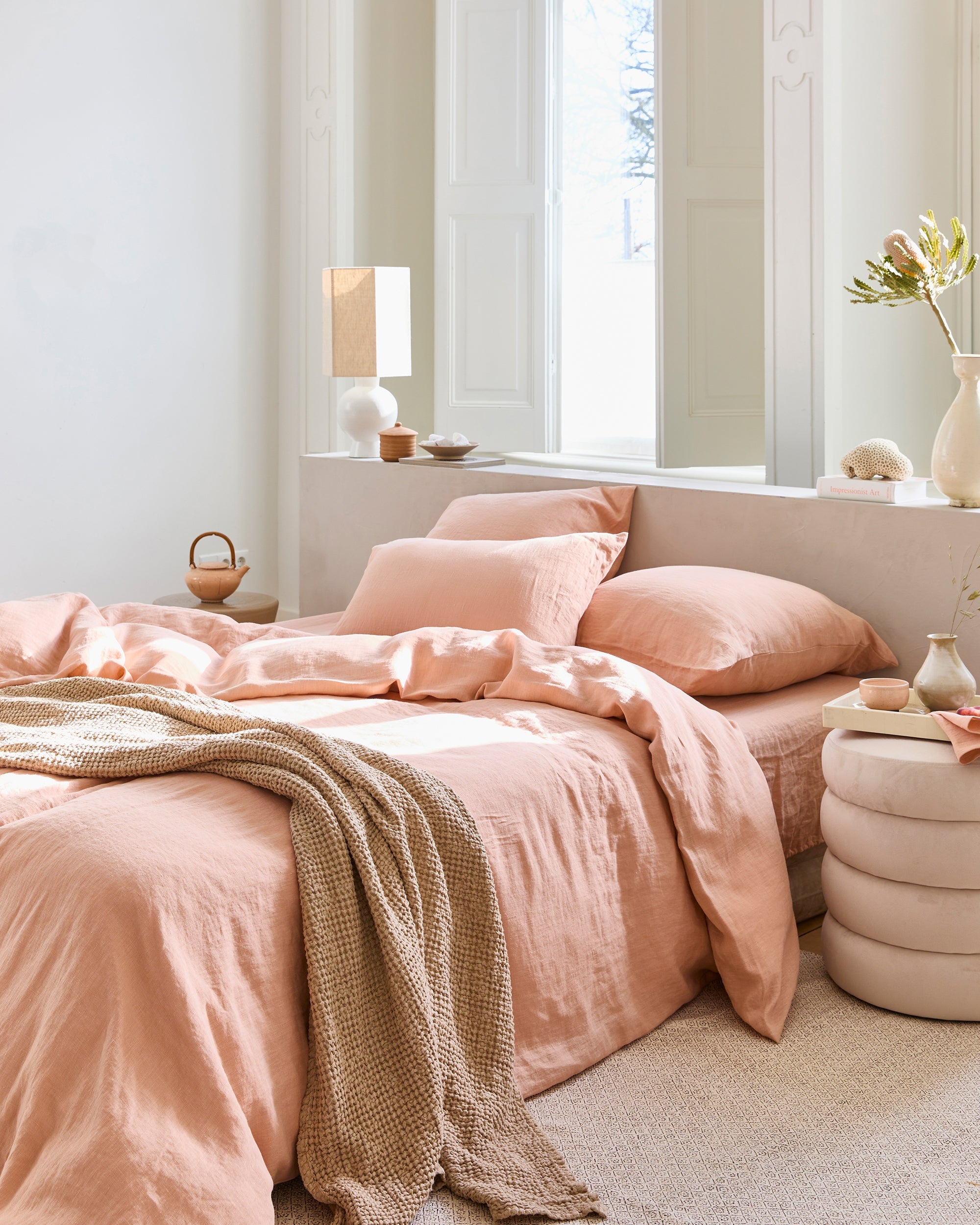 【THE MOZZ】[Premium] Hailey Linen 3 Piece Set Spruce & Spring Nereidix 114 in. 4-Piece Fabric Modern