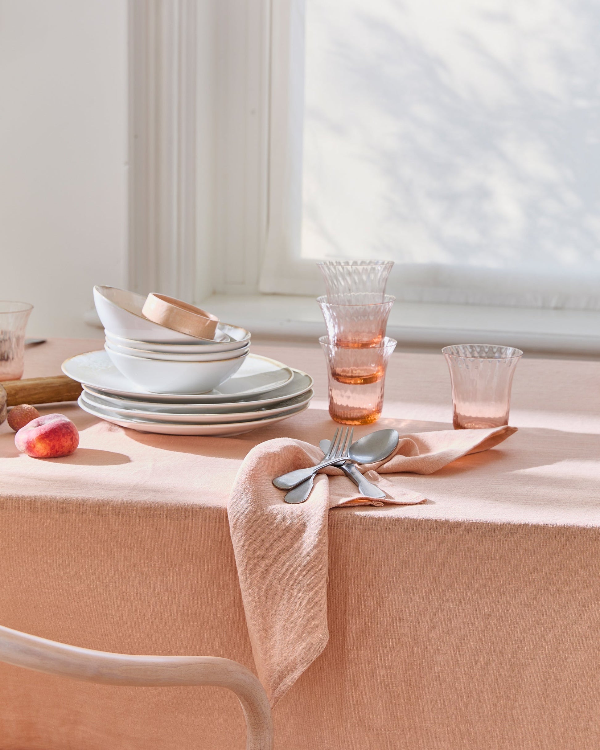 Custom size Peach linen tablecloth - MagicLinen