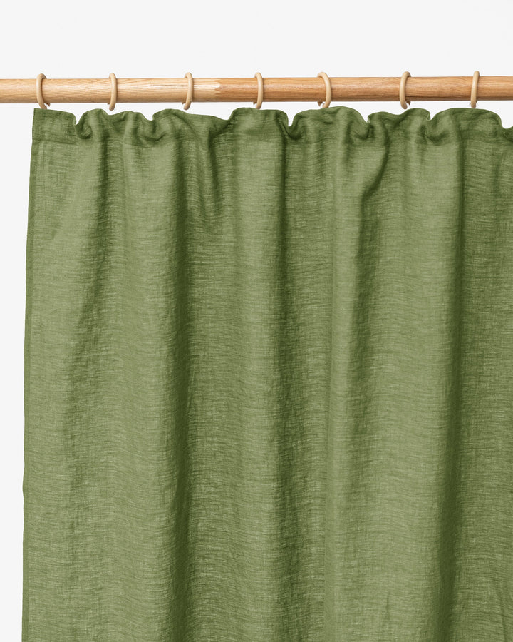Custom size pencil pleat linen curtain panel (1 pcs) in Forest green - MagicLinen