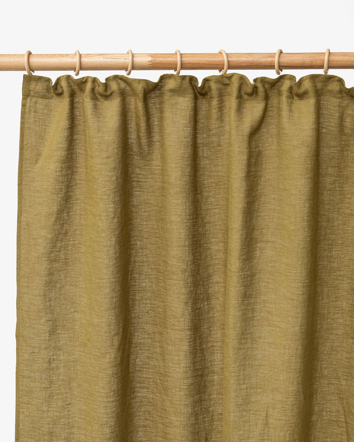 Custom size pencil pleat linen curtain panel (1 pcs) in Olive green - MagicLinen