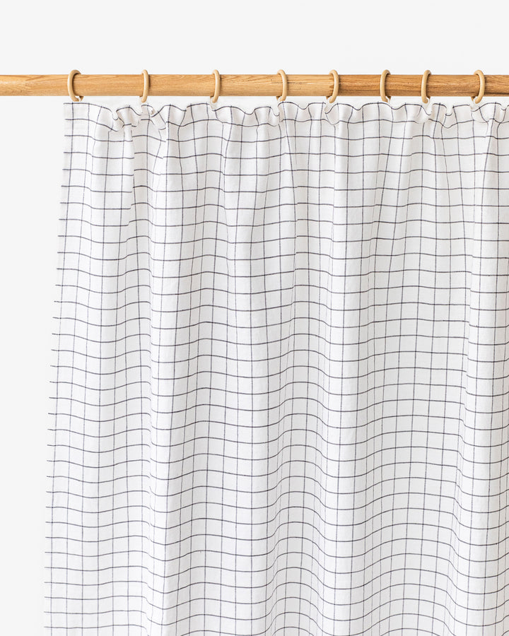 Pencil pleat linen curtain panel (1 pcs) in Charcoal grid - MagicLinen