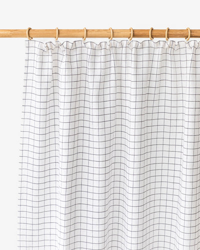 Custom size pencil pleat linen curtain panel (1 pcs) in Charcoal grid - MagicLinen