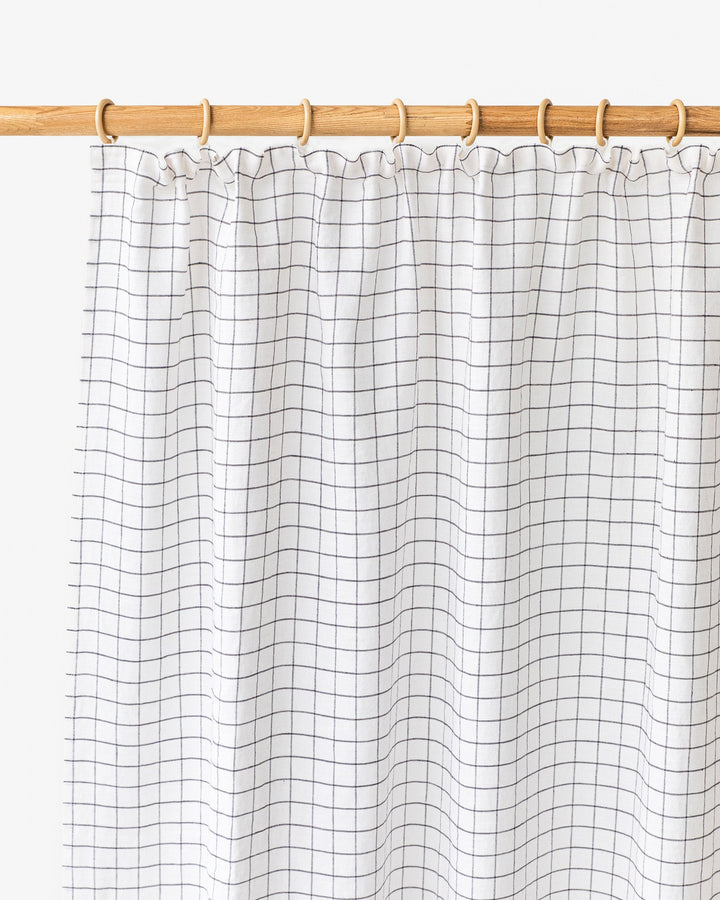 Custom size pencil pleat linen curtain panel (1 pcs) in Charcoal grid - MagicLinen