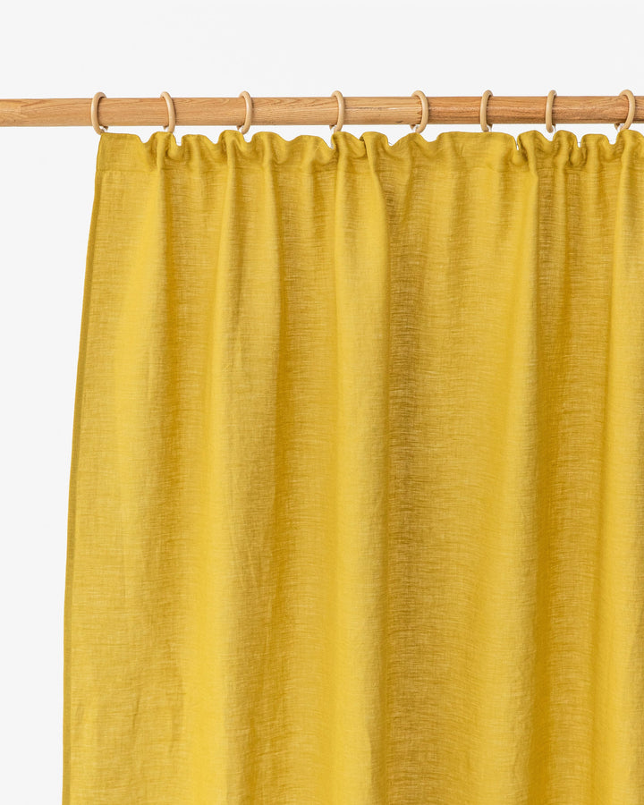 Custom size pencil pleat linen curtain panel (1 pcs) in Moss yellow - MagicLinen