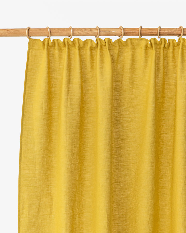 Pencil pleat linen curtain panel (1 pcs) in Moss yellow - MagicLinen