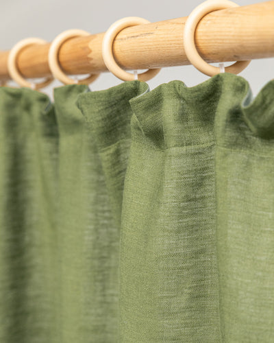 Pencil pleat linen curtain panel (1 pcs) in Forest green - MagicLinen