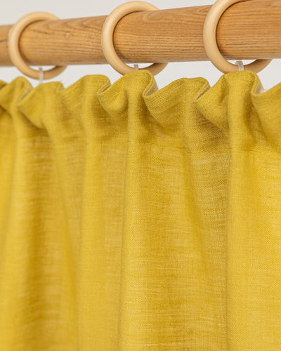 Custom size pencil pleat linen curtain panel (1 pcs) in Moss yellow - MagicLinen