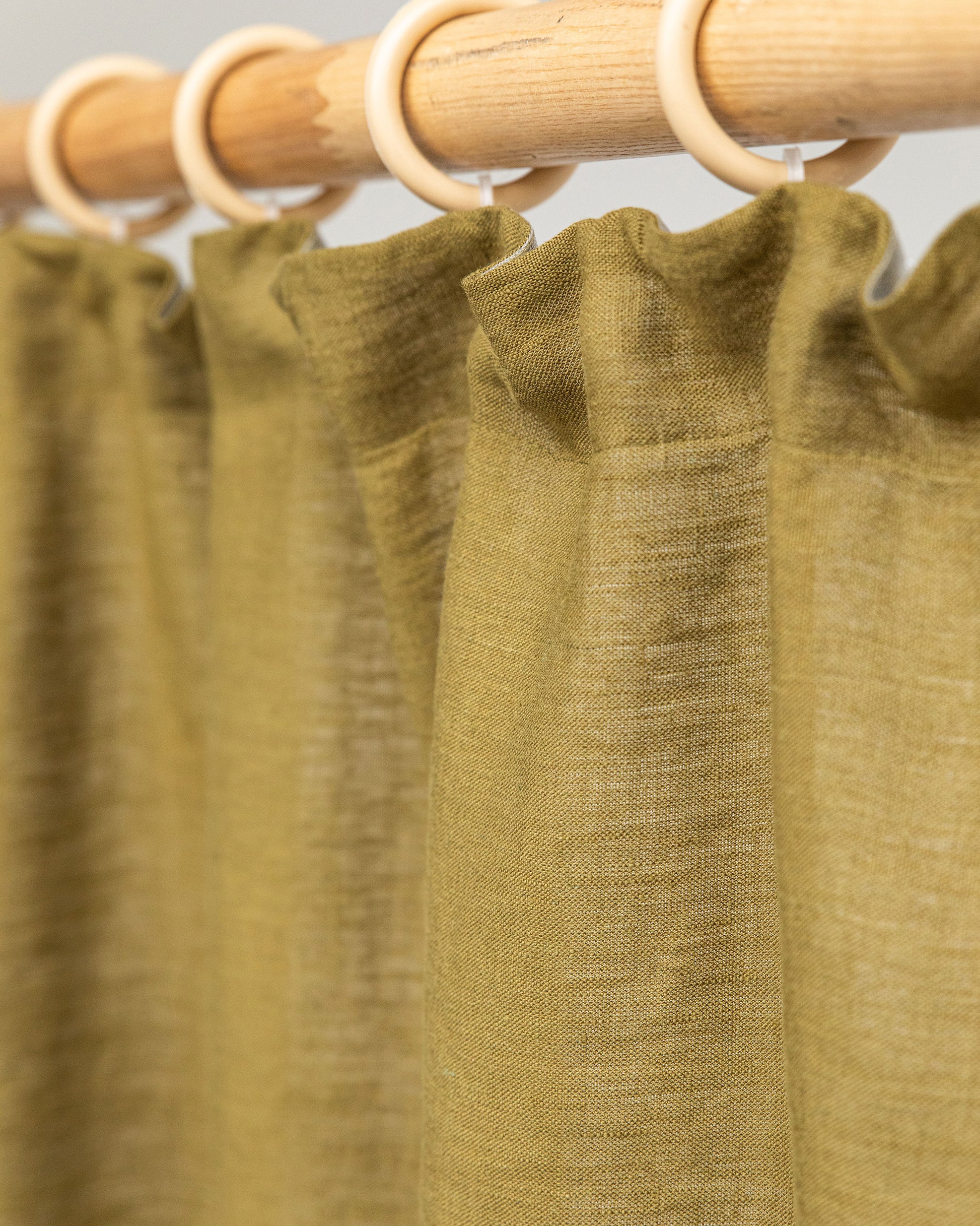 Pencil pleat linen curtain panel (1 pcs) in Olive green - MagicLinen