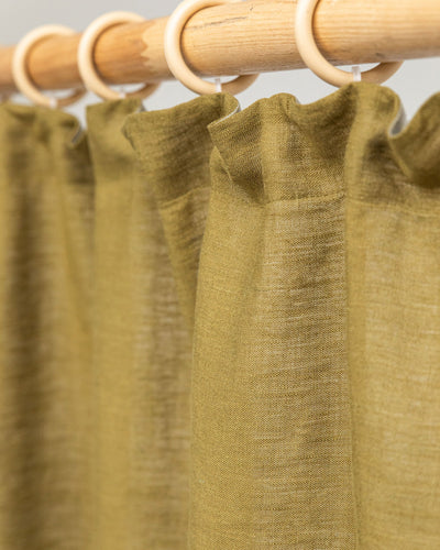 Custom size pencil pleat linen curtain panel (1 pcs) in Olive green - MagicLinen