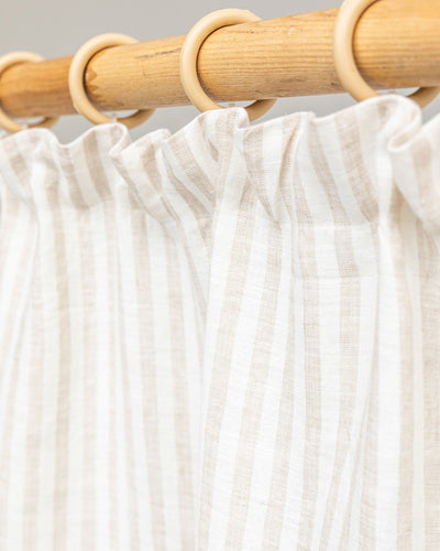 Custom size pencil pleat linen curtain panel (1 pcs) in Striped in natural - MagicLinen