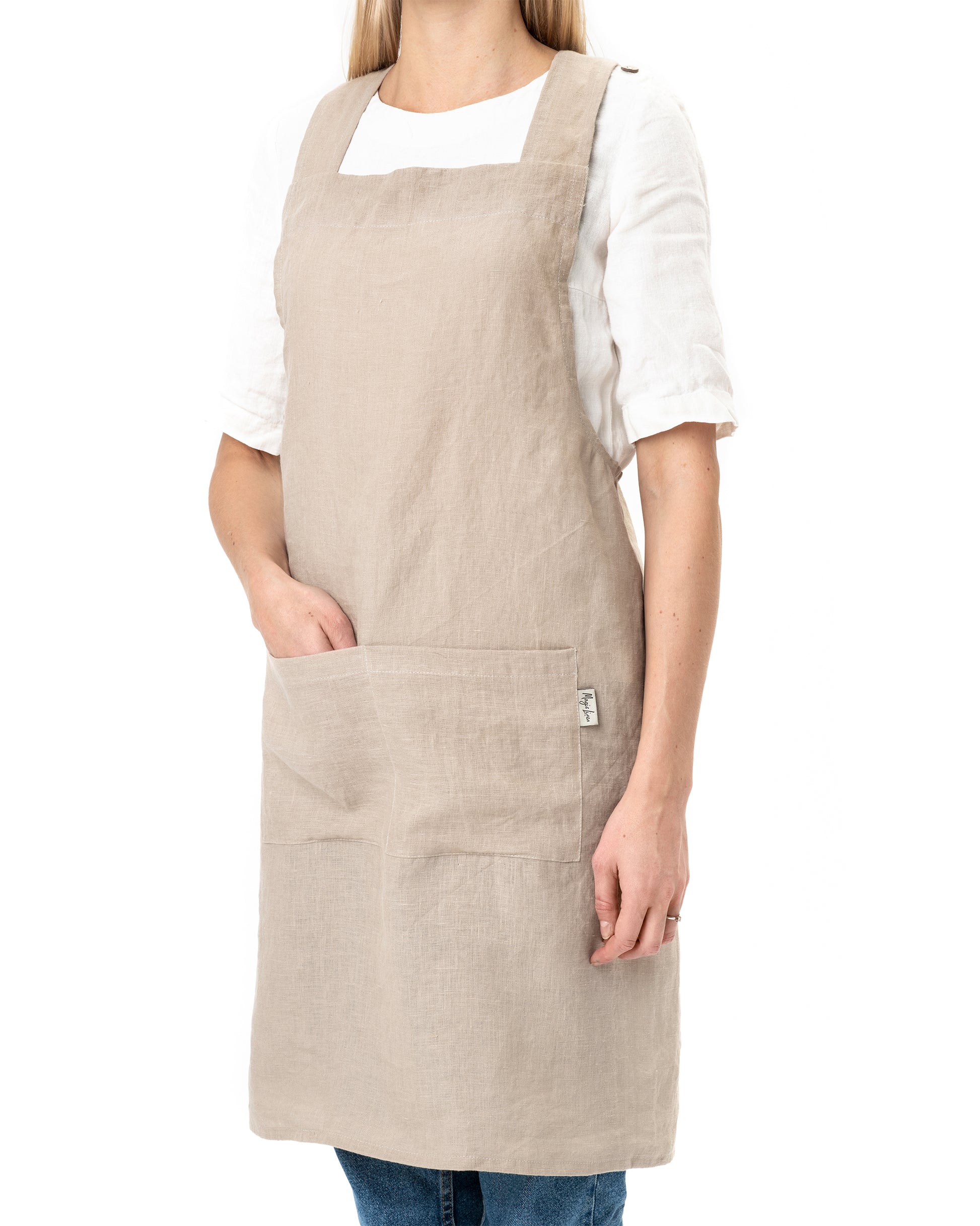 Pinafore cross-back linen apron in Natural linen - MagicLinen